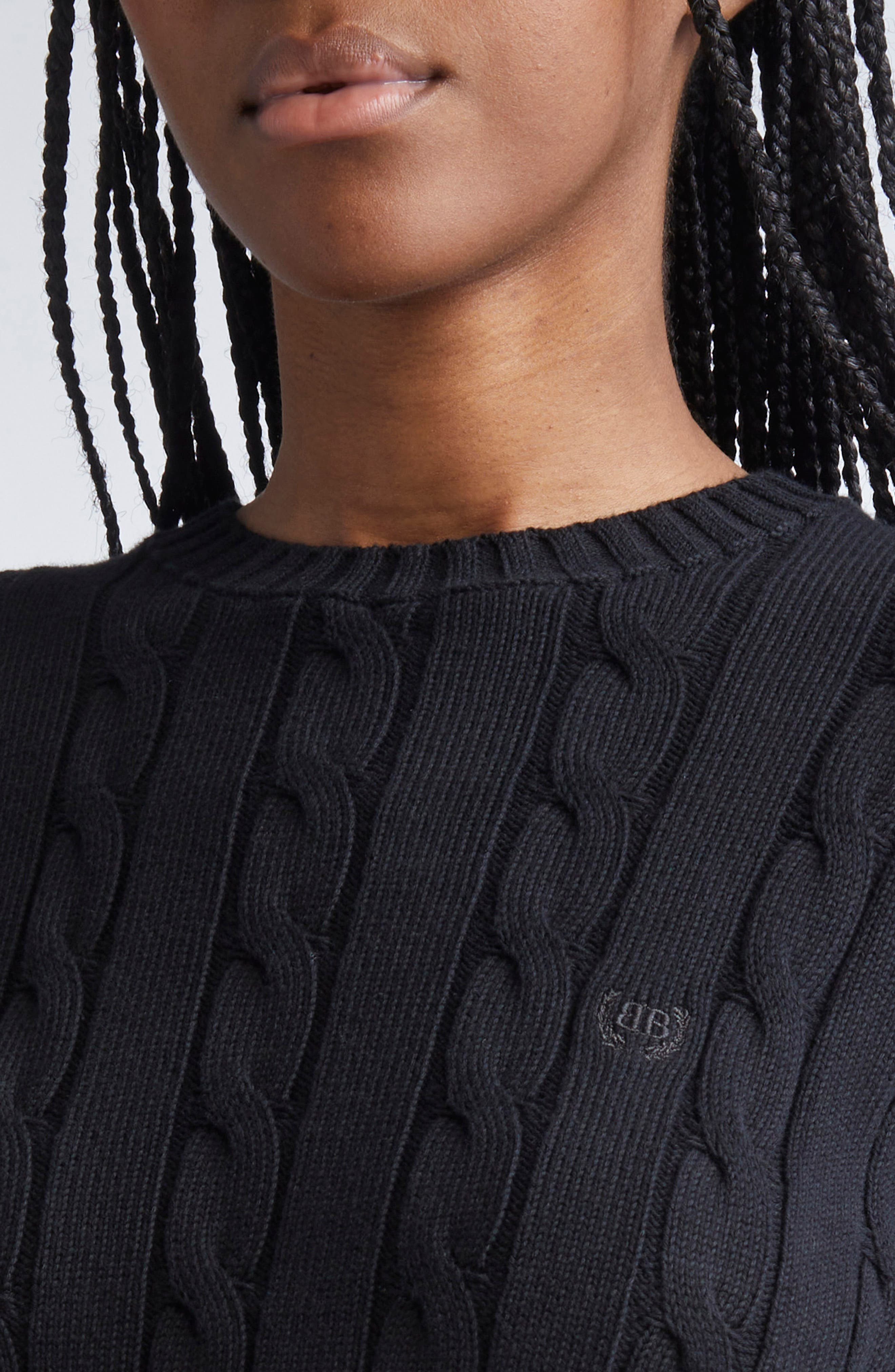 Balenciaga Cotton Cable Knit Sweater in 1000 Black at Nordstrom - 5