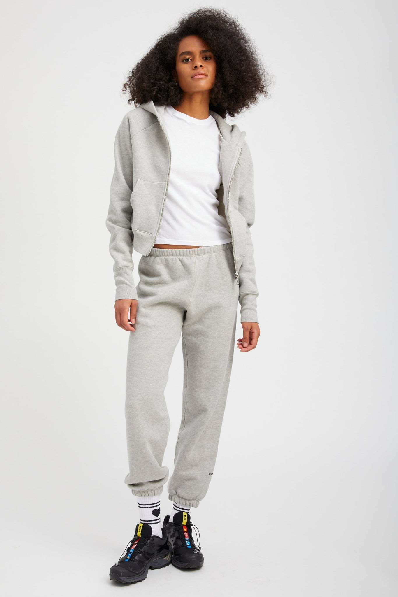 HEATHER GREY COTTON SHRUNKEN ZIP UP HOODIE - 6