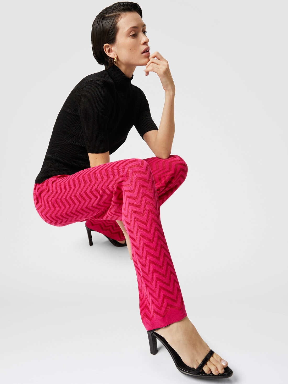 Tonal chevron pattern straight trousers - 4