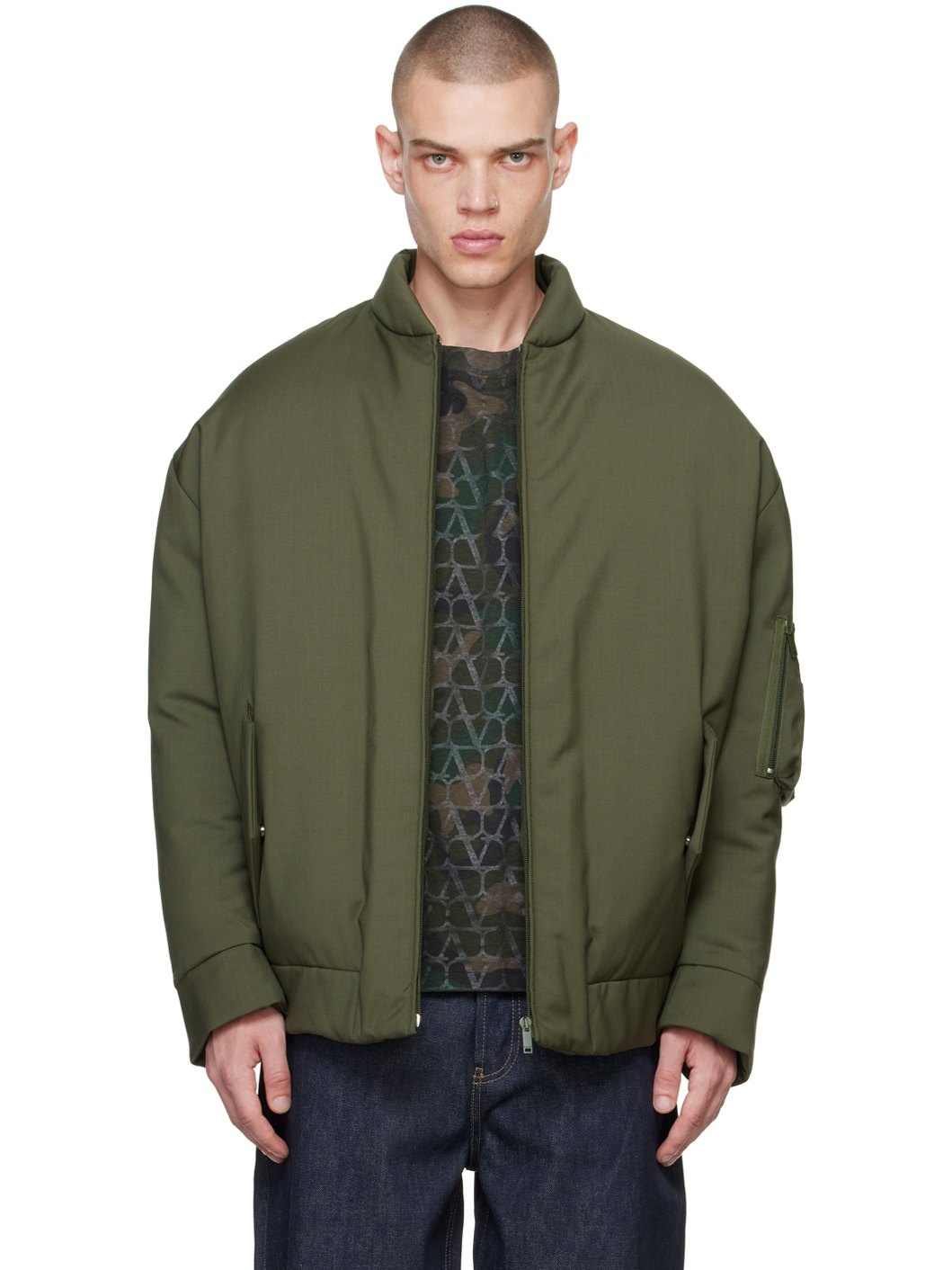 Khaki Oversized Down Bomber Jacket - 1