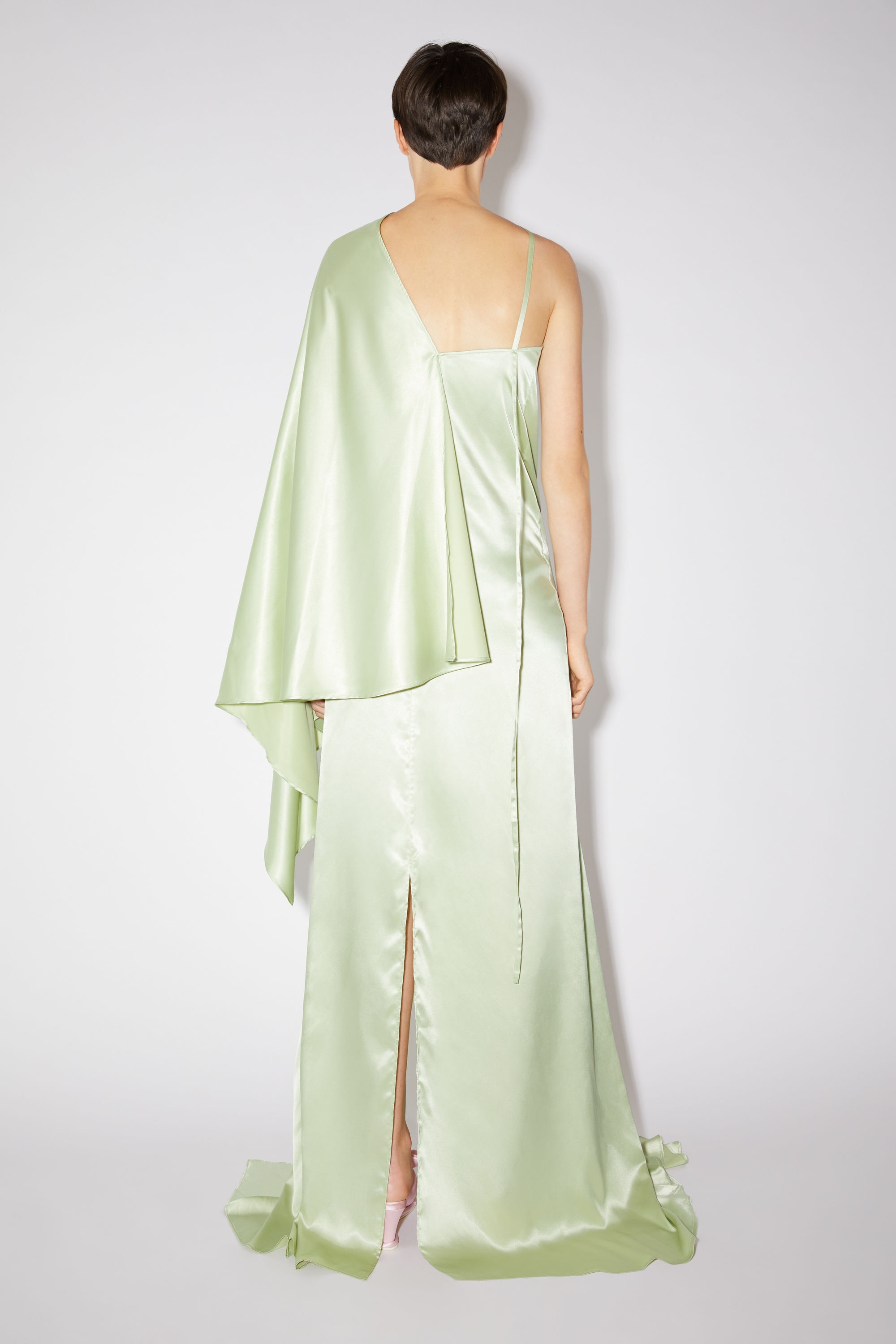Asymmetric satin dress - Mint green - 3