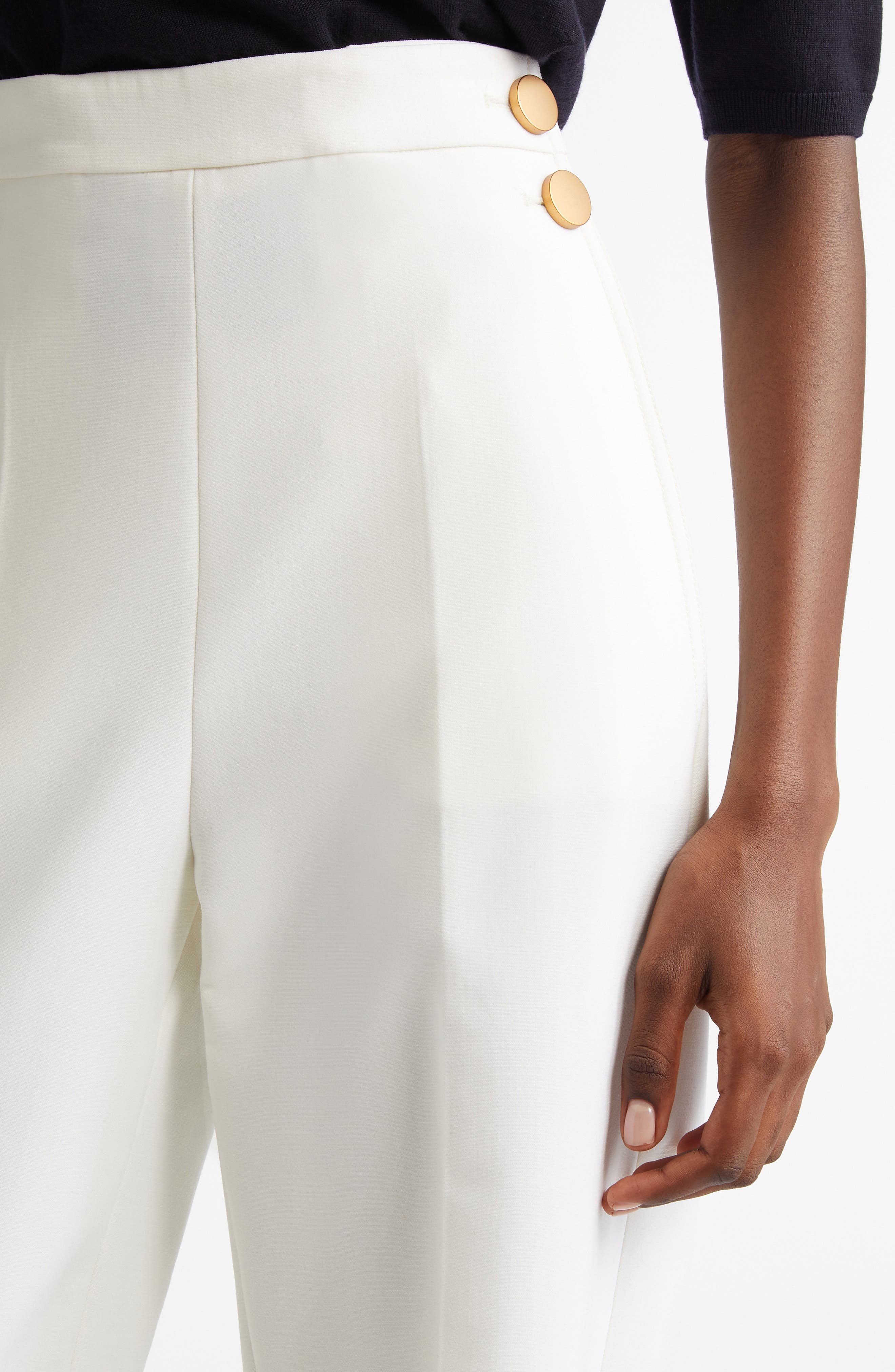 Max Mara Polonia Wide Leg Stretch Virgin Wool Canvas Pants in White at Nordstrom - 5