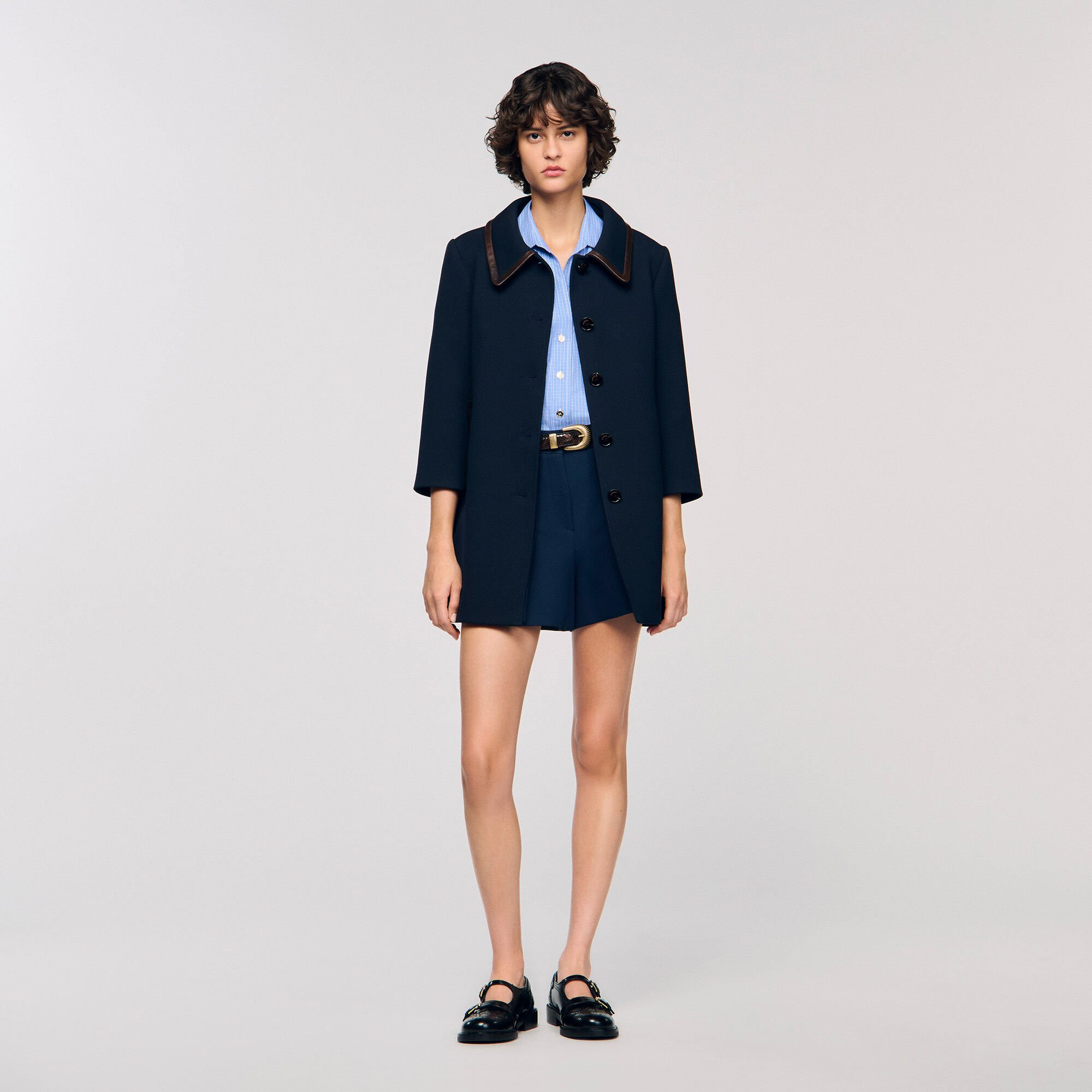 COAT WITH LEATHER STRIPES - 2
