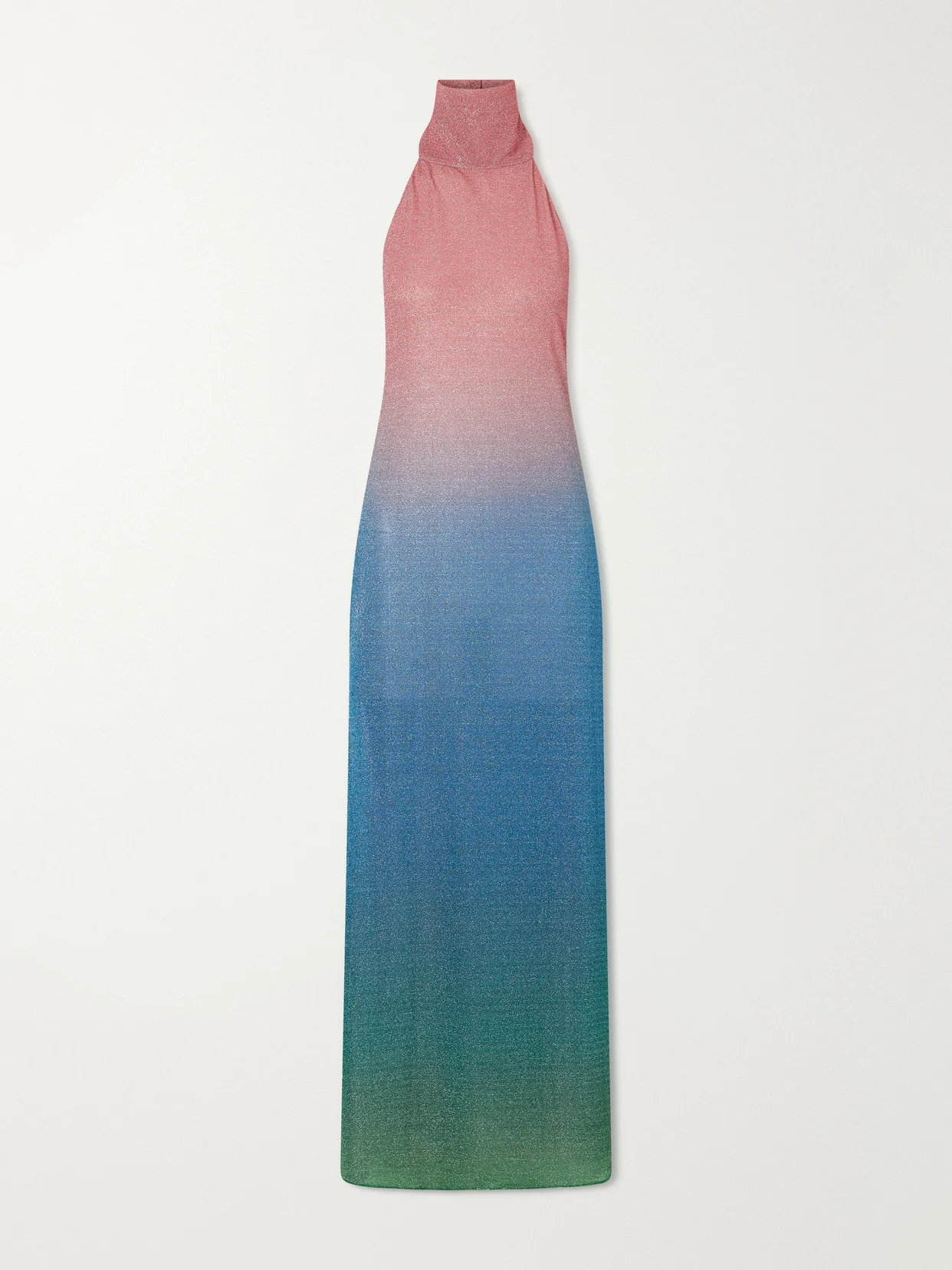 Lumière Candy Ombrè Metallic Stretch-knit Halterneck Maxi Dress - 1