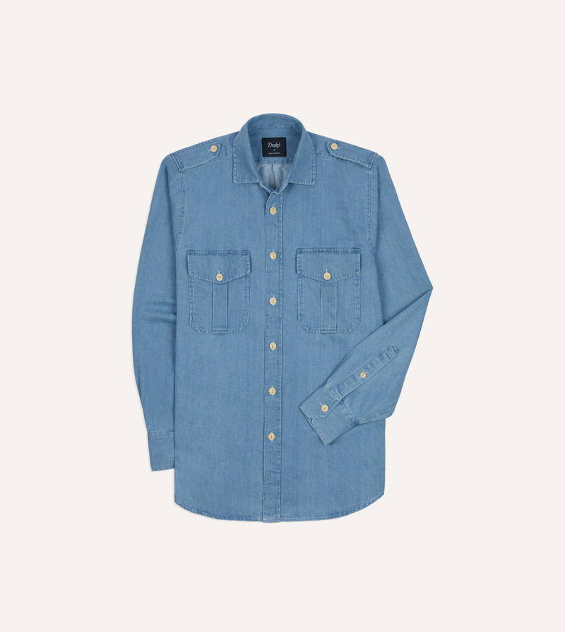Bleach Wash Denim Military Shirt 1