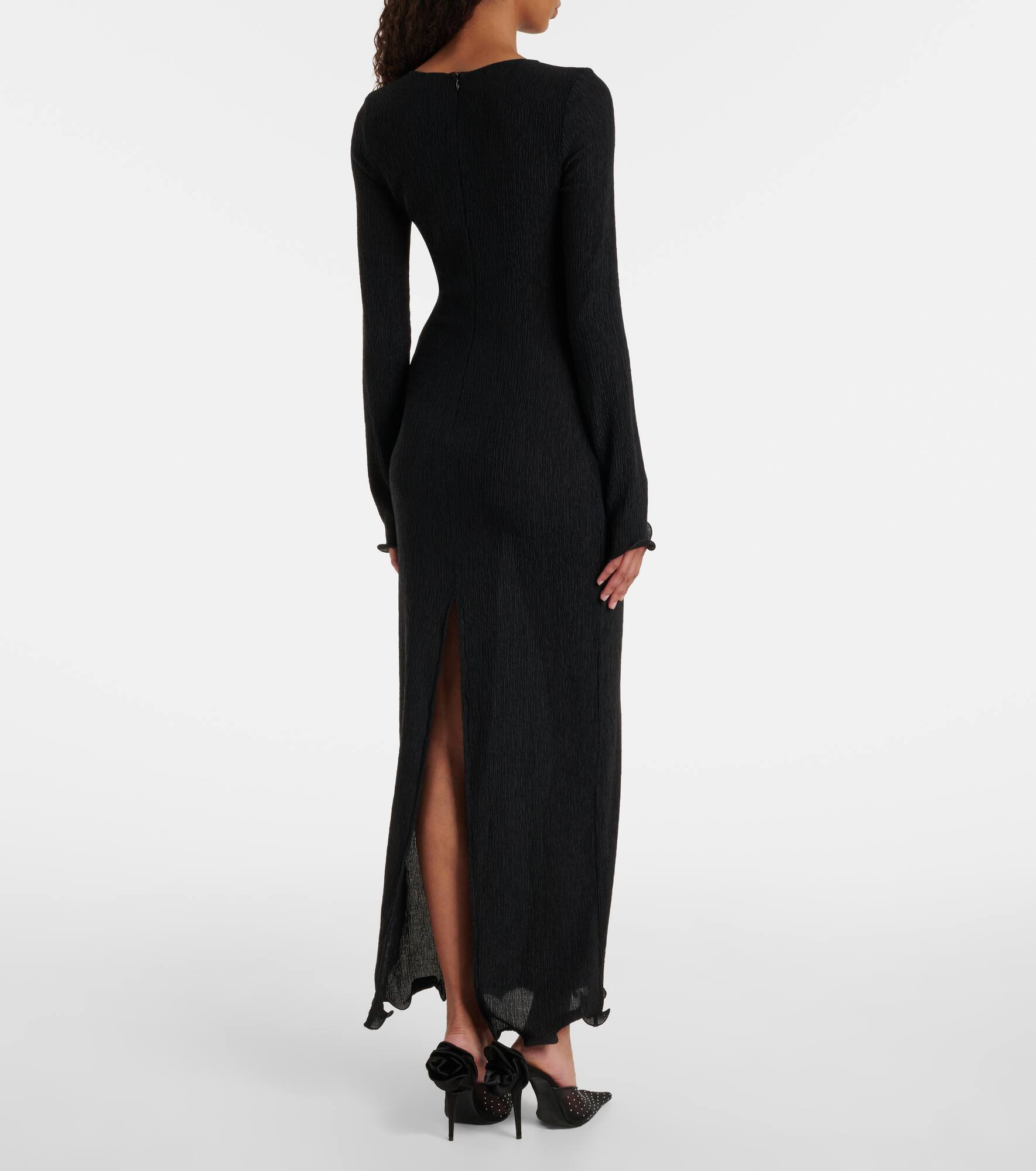 Floral-appliqués sheer maxi dress - 3