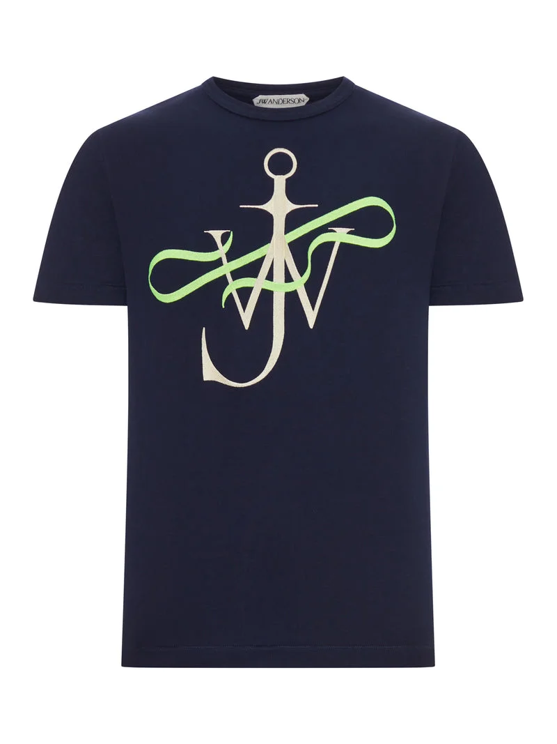 J.W.Anderson Men Men`S Navy Blue "Ribbon Anchor" Cotton T-Shirt - 1