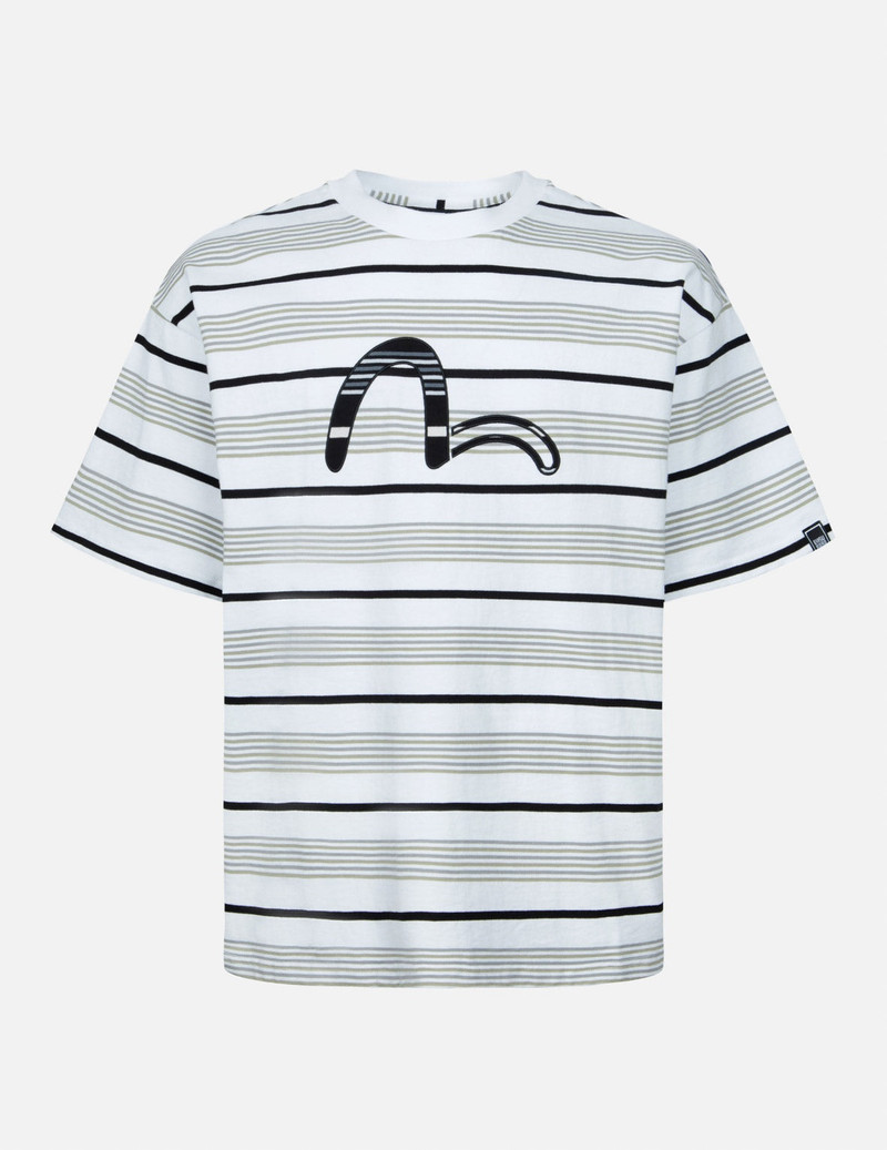 Striped Seagull Appliqué Embroidery Loose Fit T-shirt 1