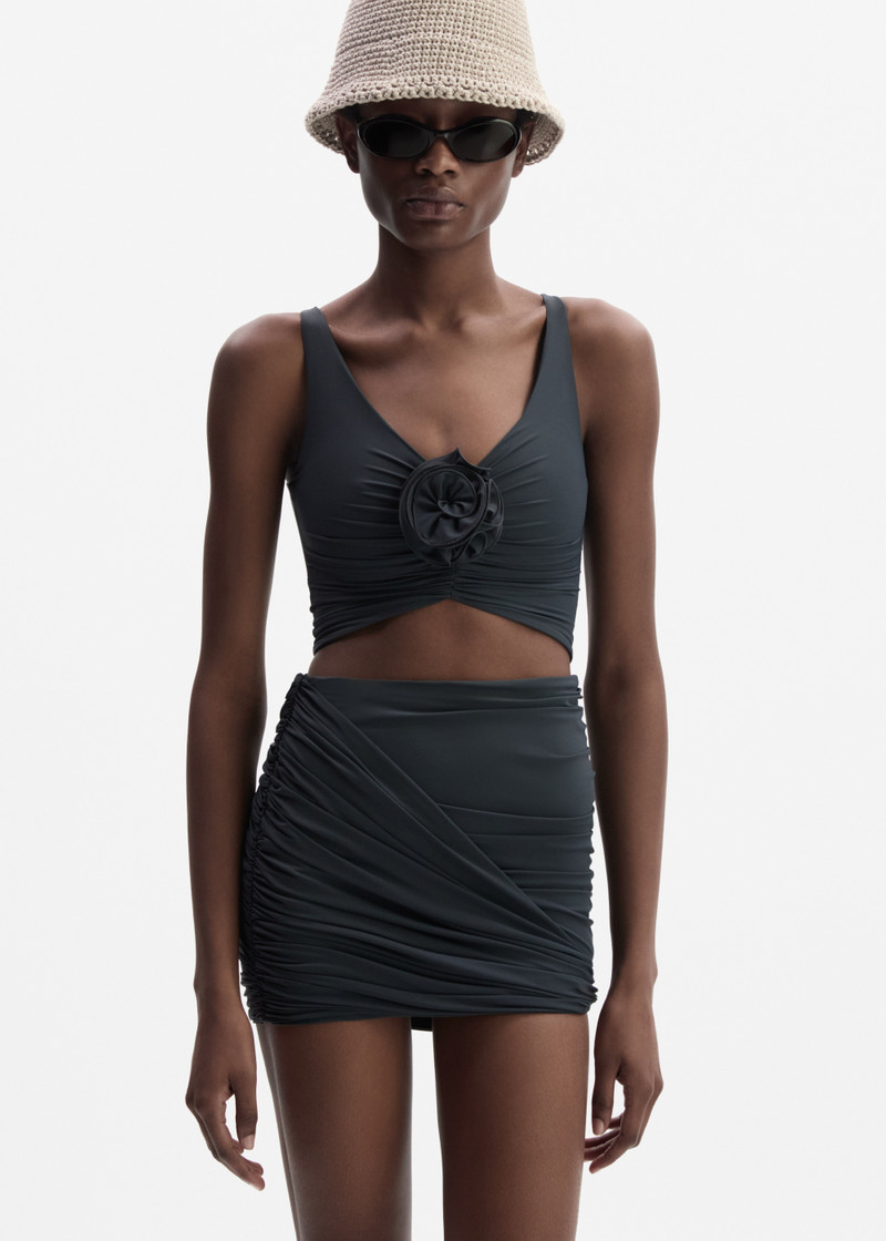 MAGDA BUTRYM Ruched flower swim top in grey outlook