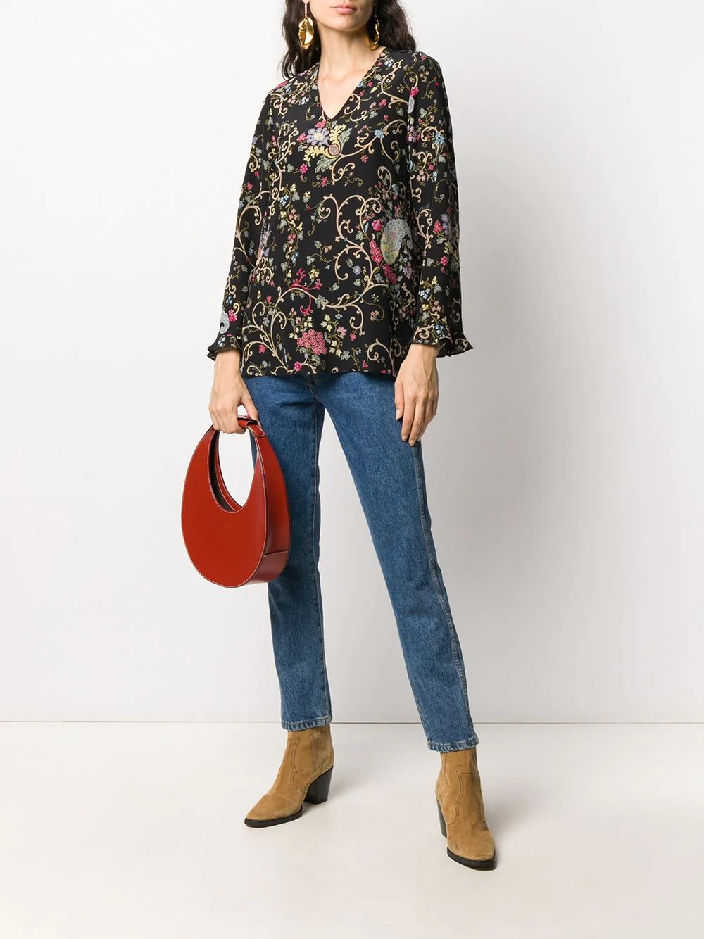 floral-print silk blouse - 2