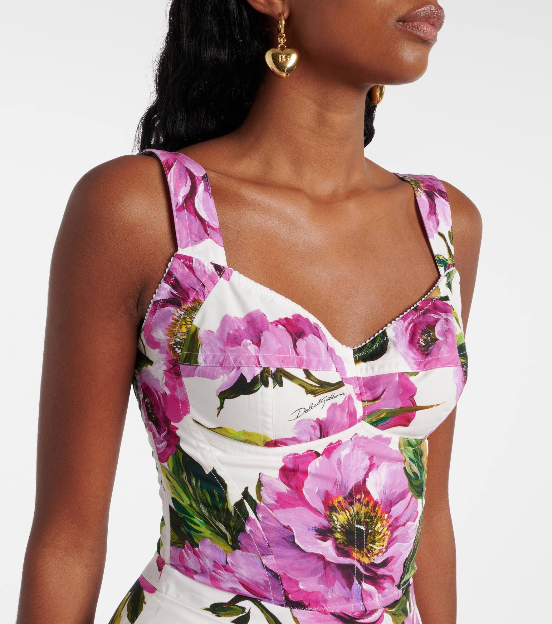 Floral cotton-blend bustier - 4