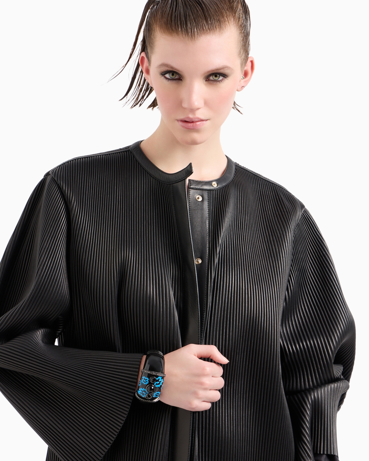PLEATED NAPPA-LEATHER BLOUSON - 5