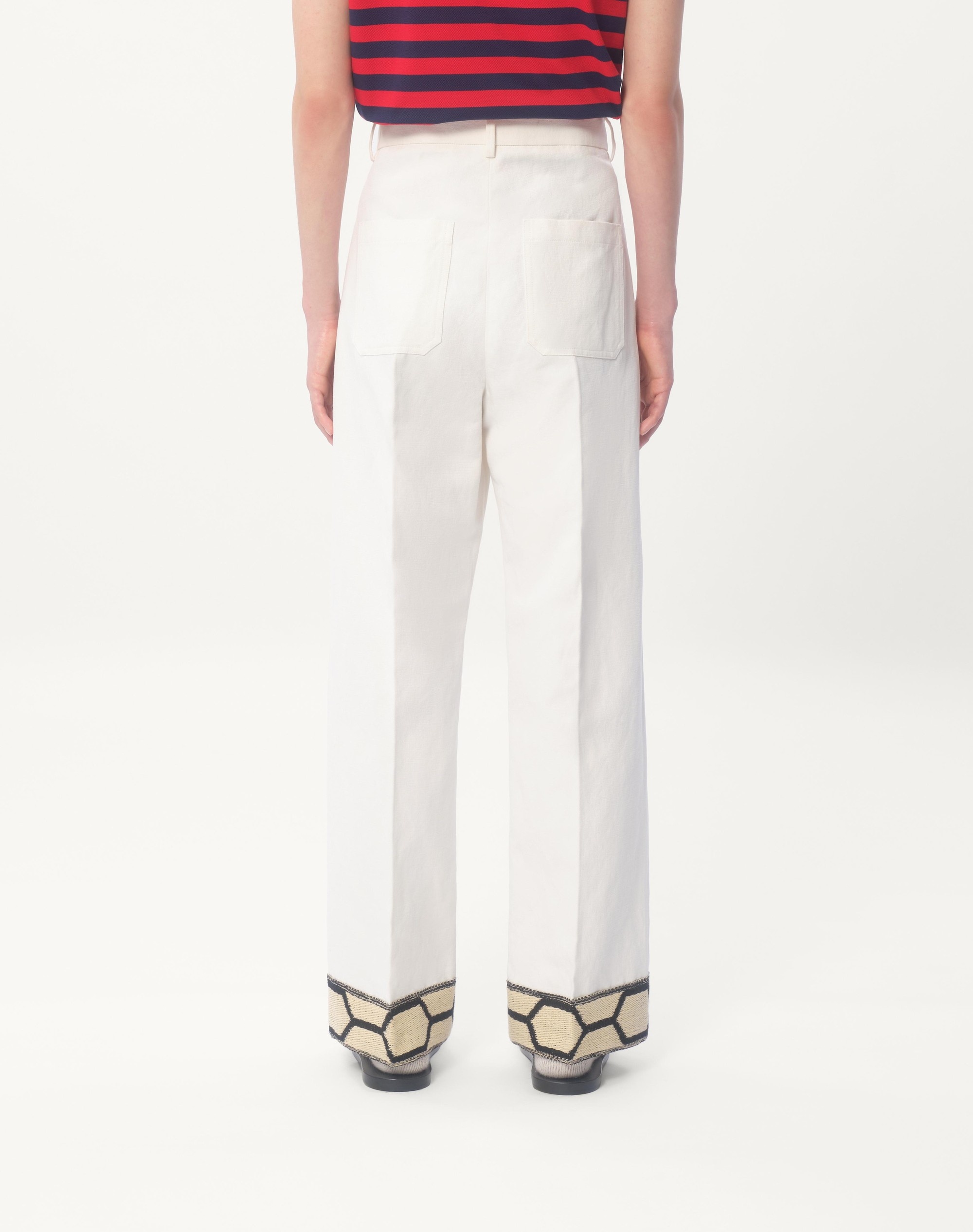 COTTON AND LINEN PANTS WITH JACQUARD HEM - 6