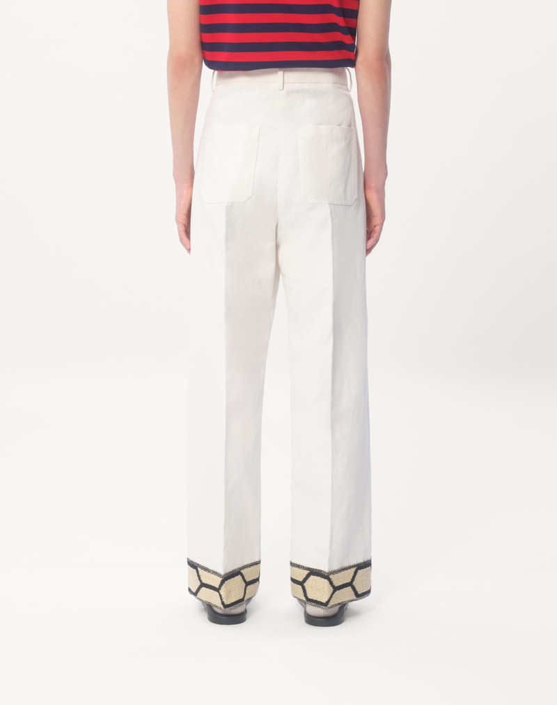 COTTON AND LINEN PANTS WITH JACQUARD HEM 6