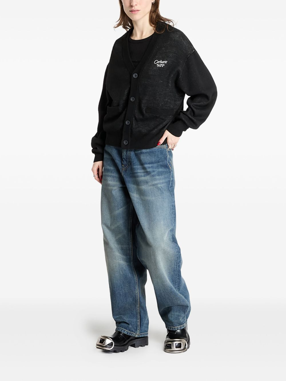 logo-embroidered buttoned cardigan - 2