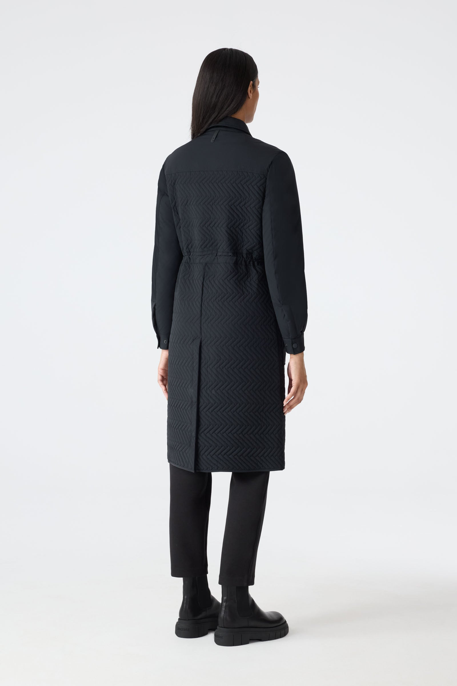 NAOLIN Long Down Coat with Chevron Quilt - 4
