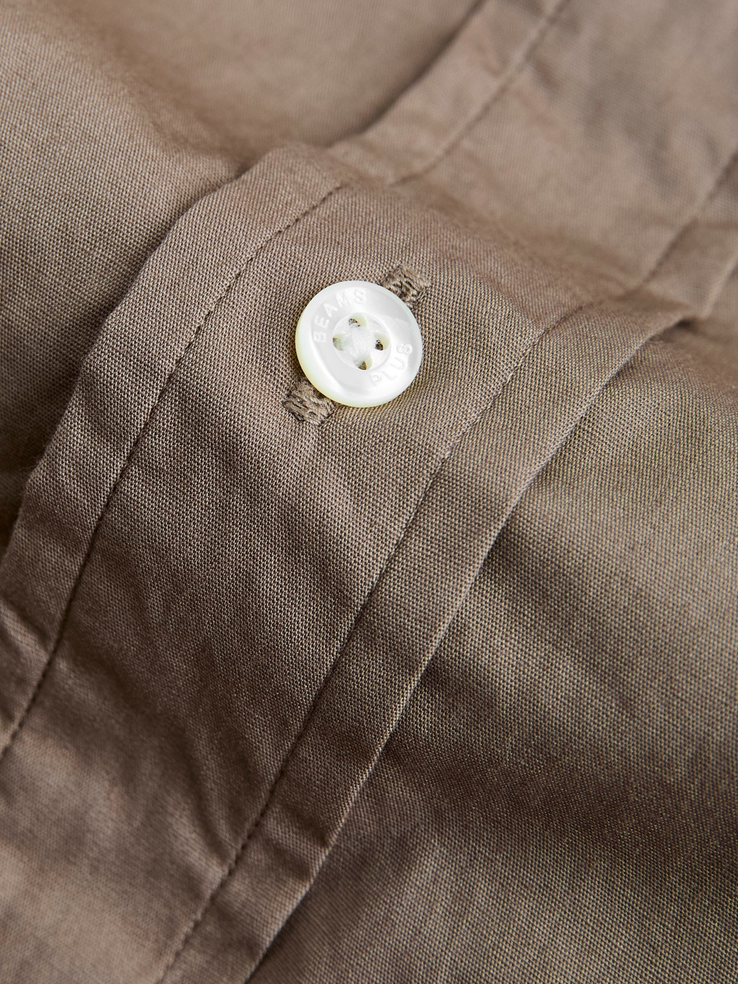Broad Cloth Short Sleeve Button-Down Shirt in Beige - 7