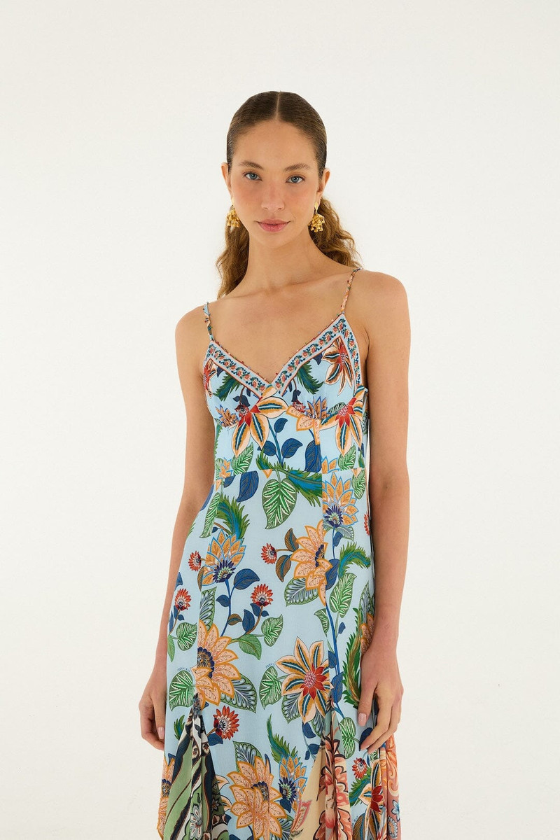 Light Blue Floral Delhi Sleeveless Maxi Dress 4