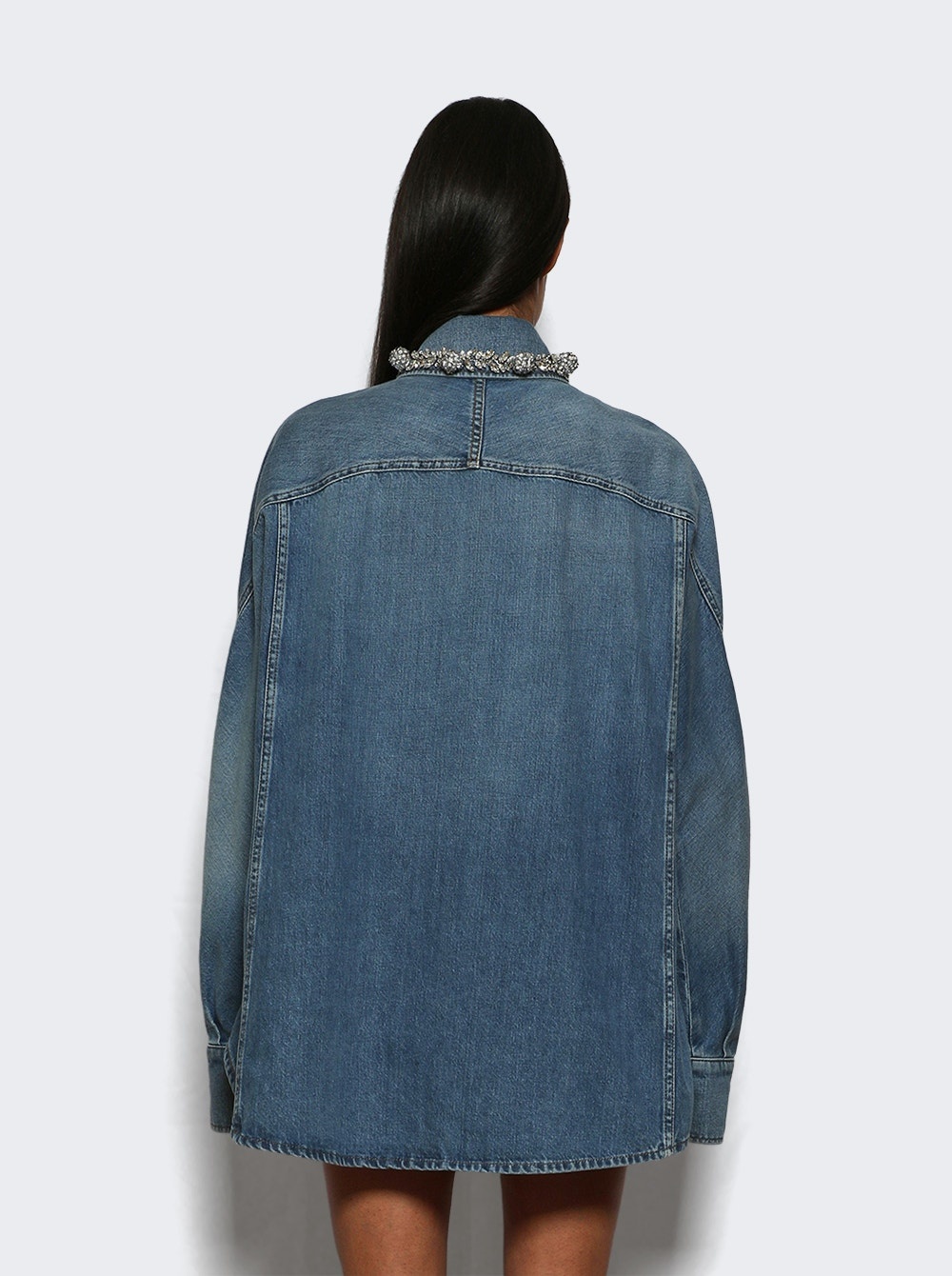 Short Cocoon Denim Shirt 420 Medium Blue - 4