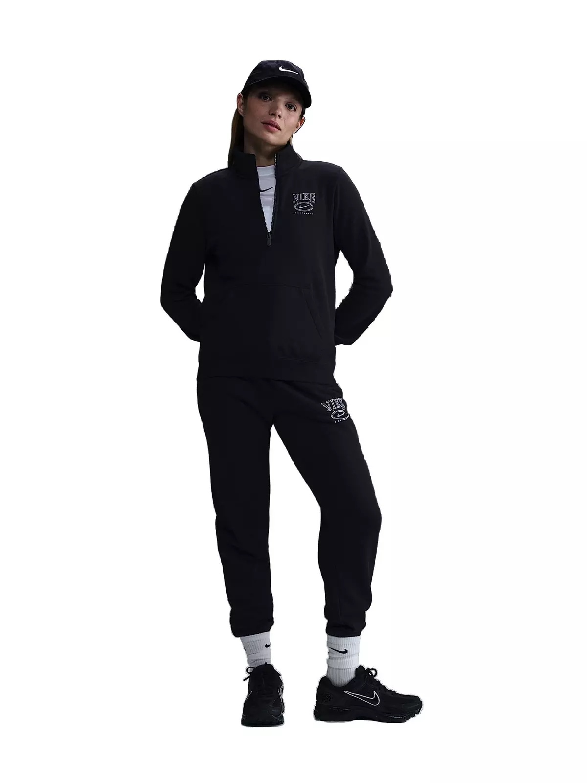 Women's Sportswear Club Fleece Mock-Neck 1/2 Zip Graphic Top - Black - 4