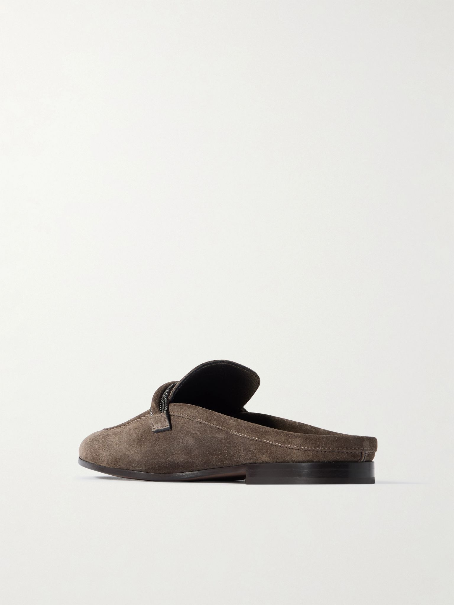 Bead-embellished suede slippers Brown - 3