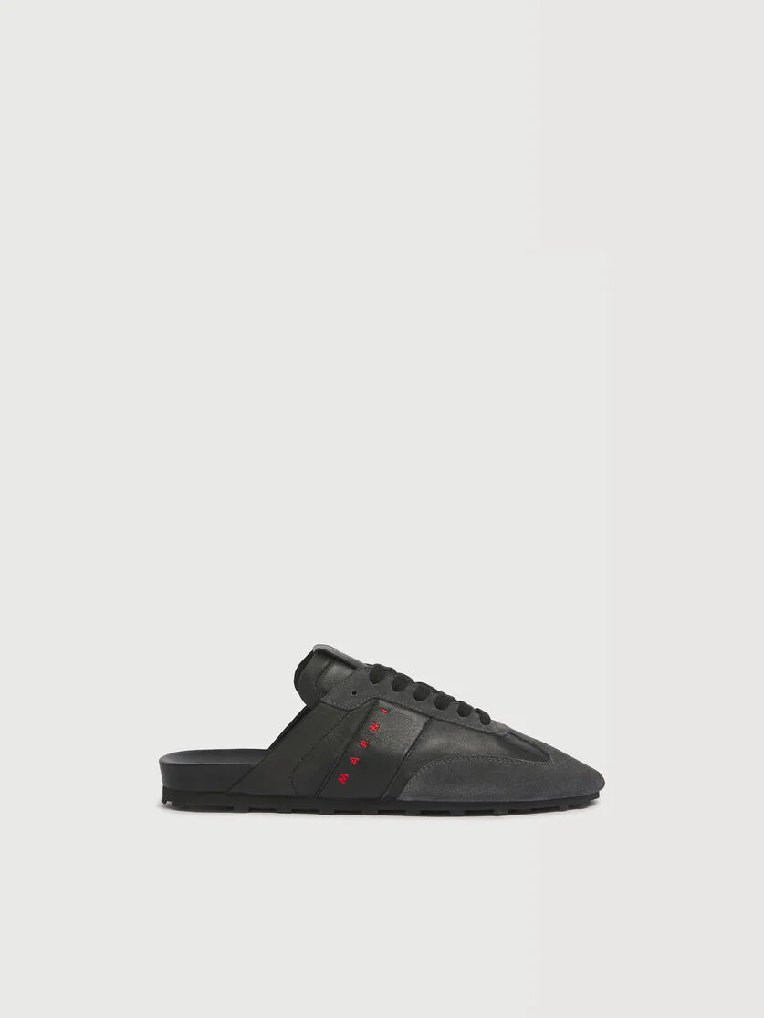BLACK NAPPA LEATHER AND SUEDE SOFTY SOCCER SLIP-ON SNEAKER - 1