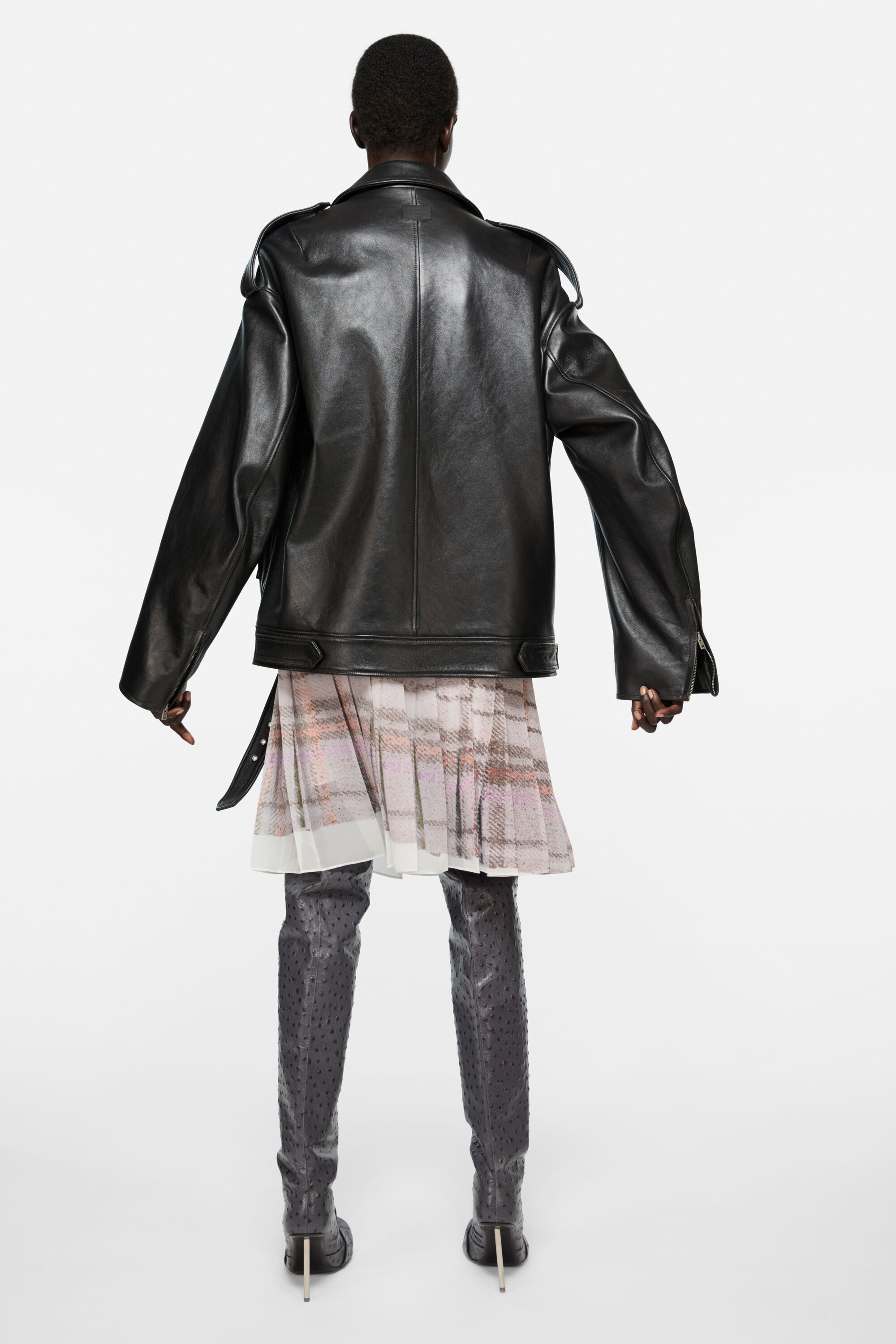Leather biker jacket - Black - 3