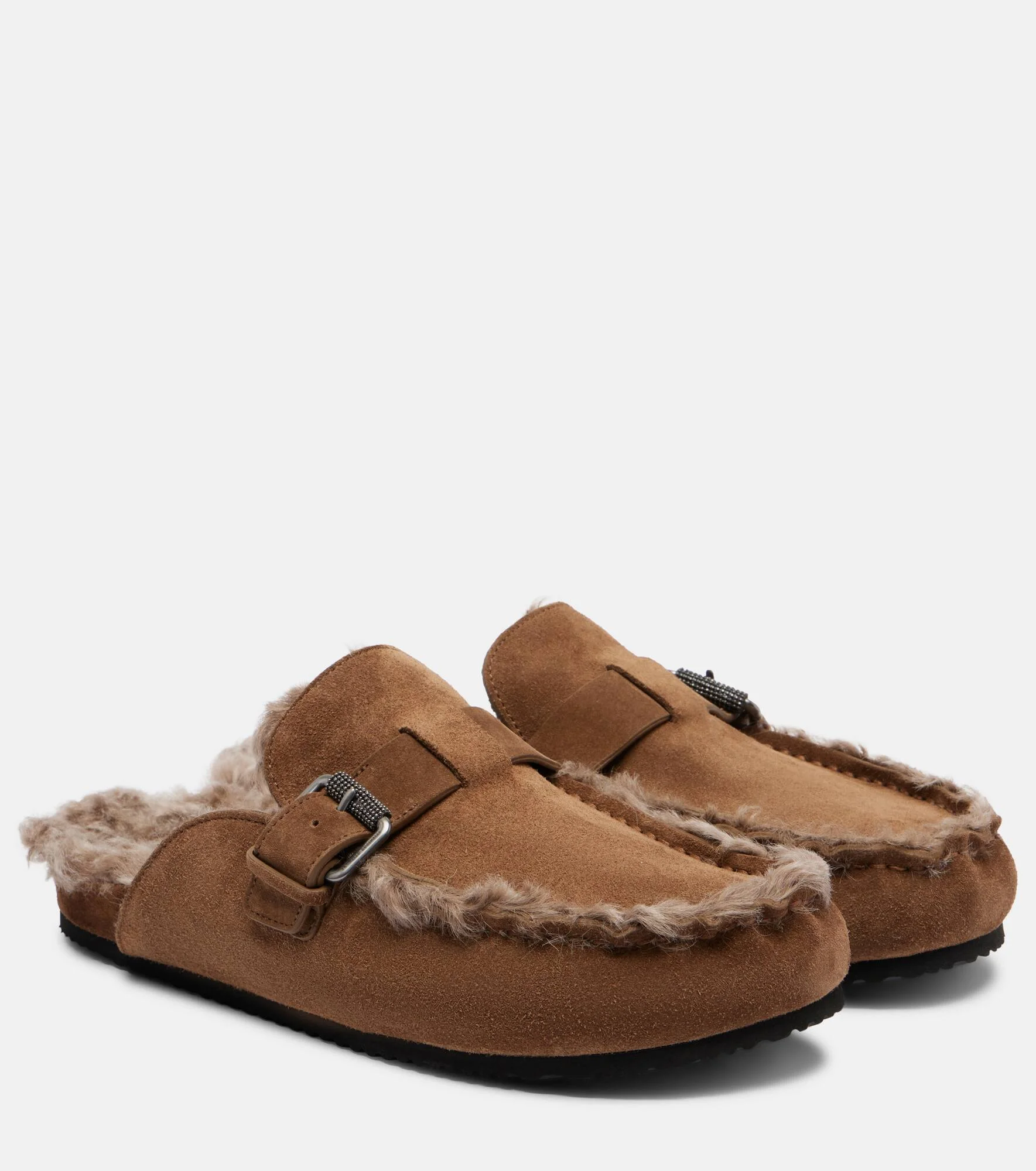 Shearling-lined suede slippers - 1
