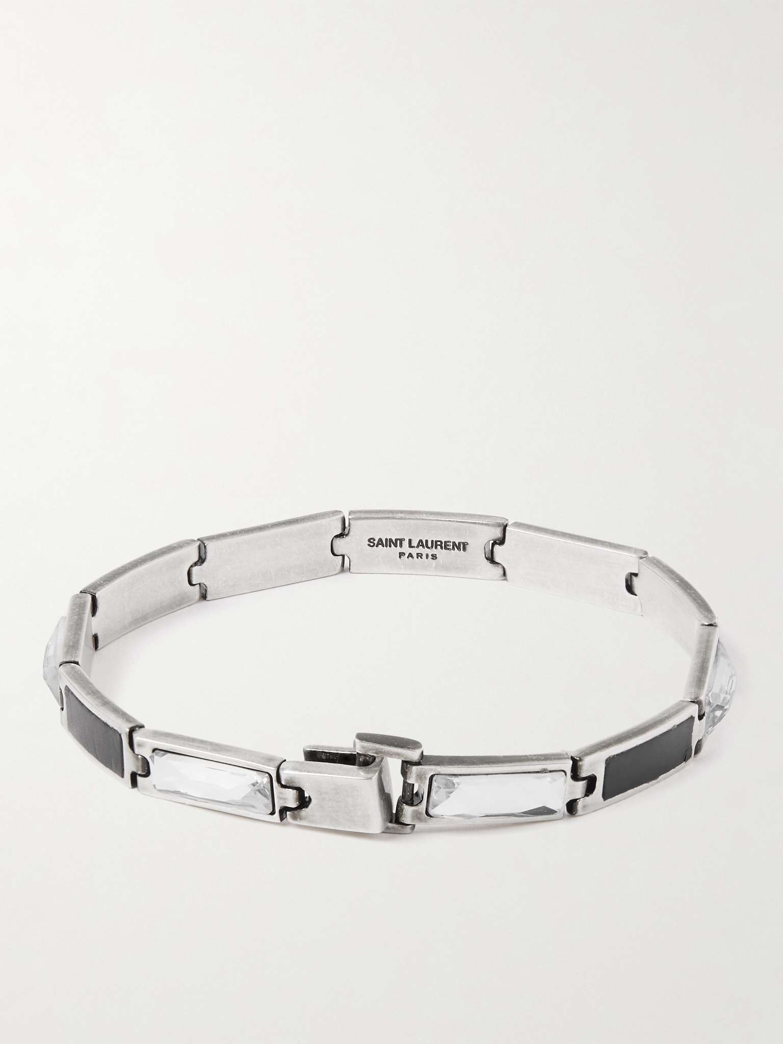 Silver-Tone, Leather and Glass Bracelet - 3