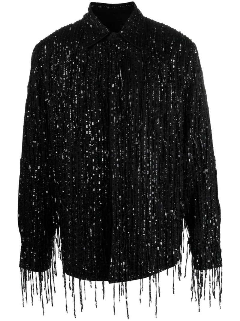 sequin-embellished straight-point collar shirt 1