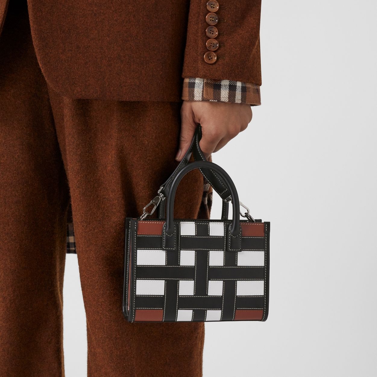 Check Intarsia Leather Mini Tote - 4