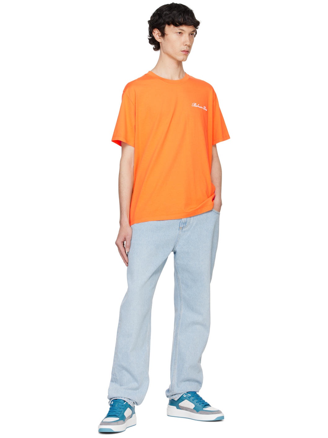 Orange Relaxed 'Balmain Signature' Embroidery T-shirt - 4