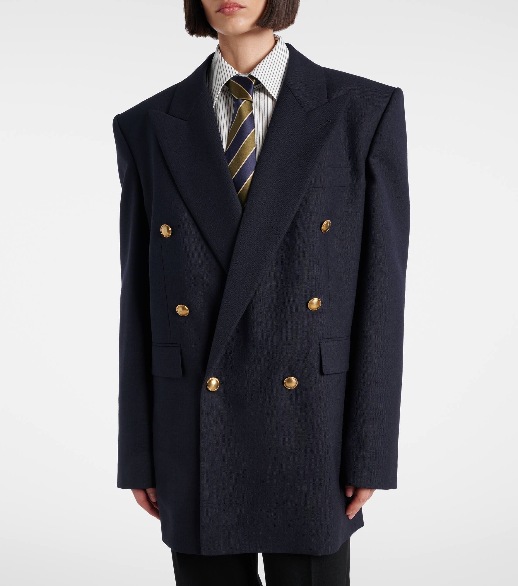 Double-breasted wool chiné blazer - 6