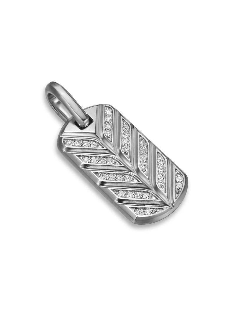 Men's Chevron Fluorescent Tag in Sterling Silver with Diamonds, 27MM - Silver 3