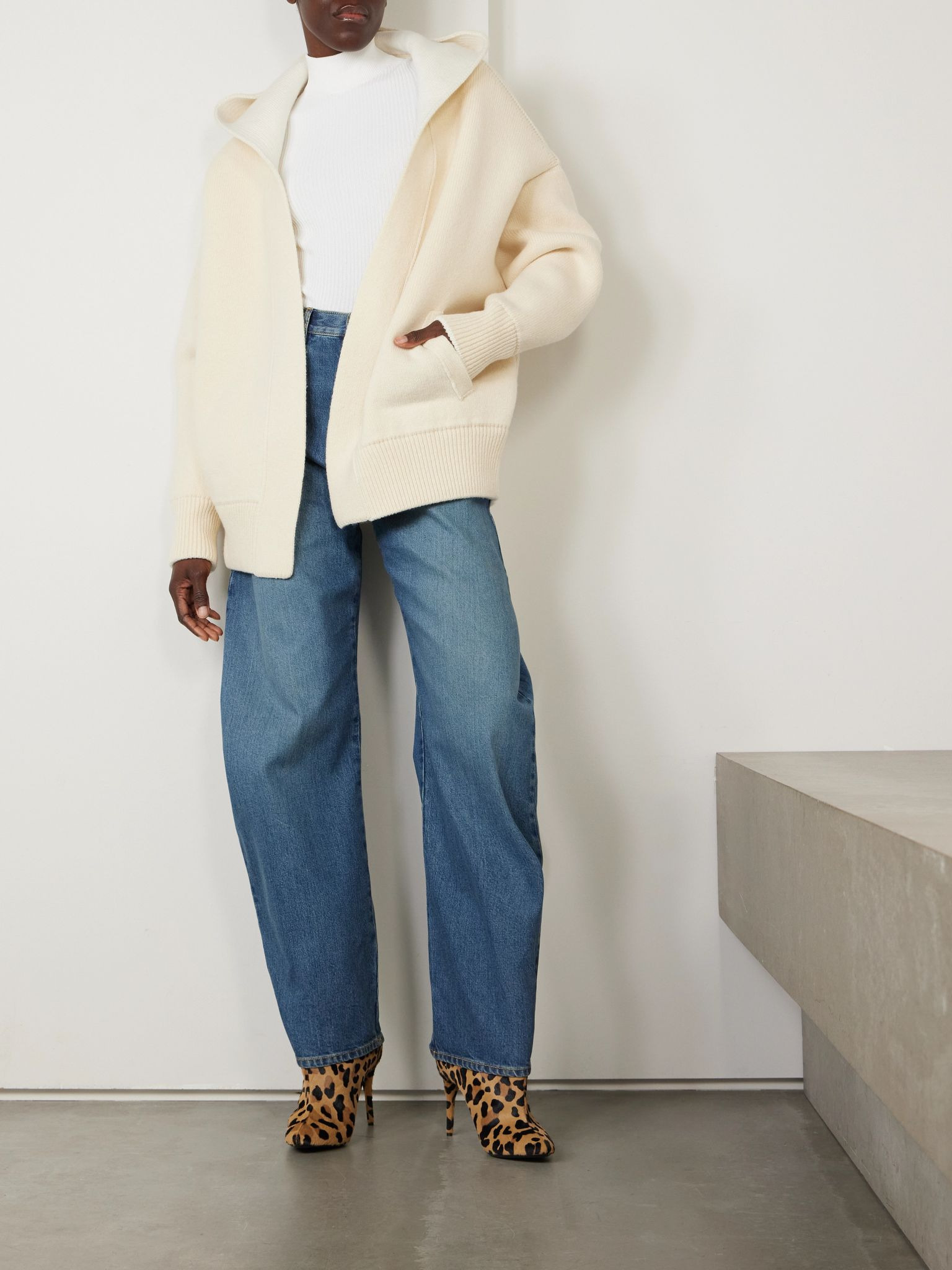 Oversized hooded wool-blend cardigan Cream - 2