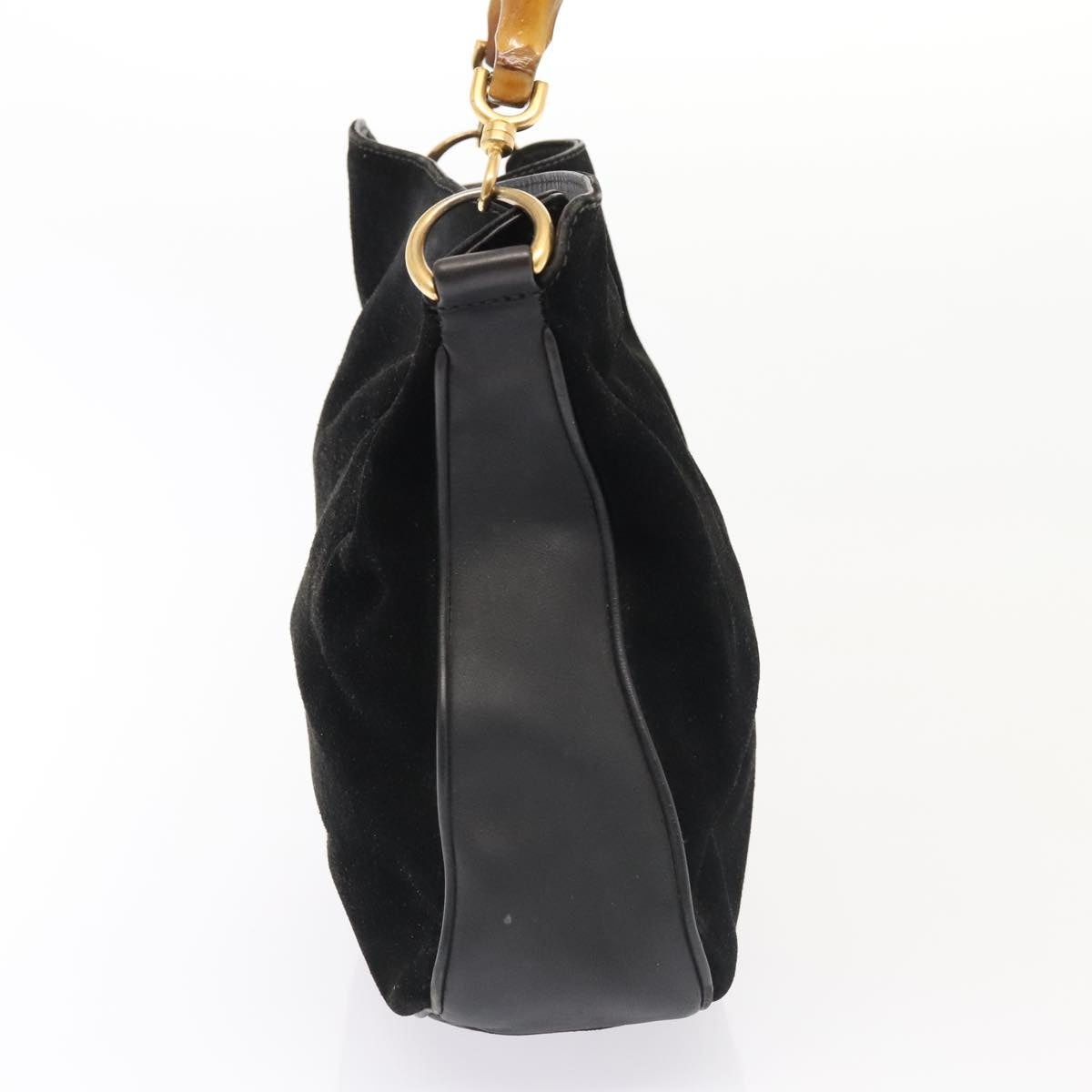 GUCCI Bamboo Hand Bag Suede Leather Black Gold 001 1638 001 1638 - 4