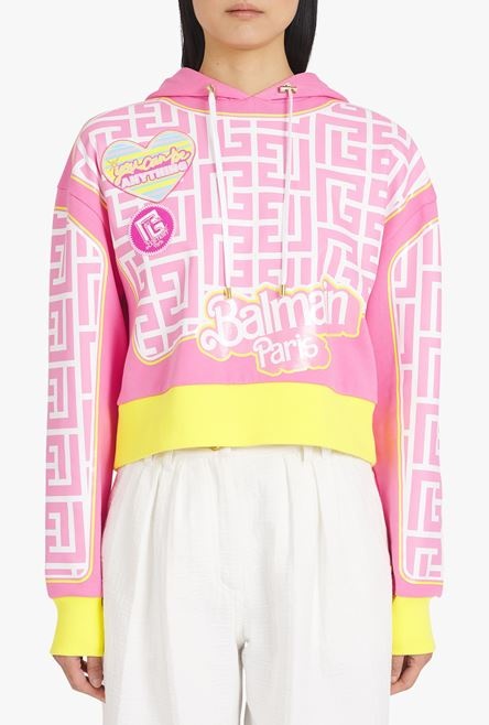 Balmain x Barbie - Pink eco-designed cotton cropped sweatshirt pink Balmain logo print - 5