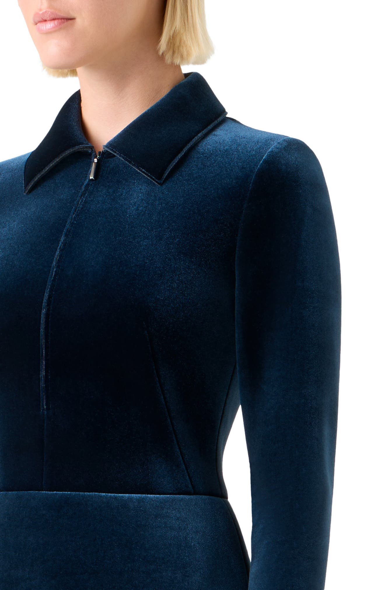 Akris Long Sleeve Velvet Neoprene A-Line Shirtdress in Denim Blue at Nordstrom - 4