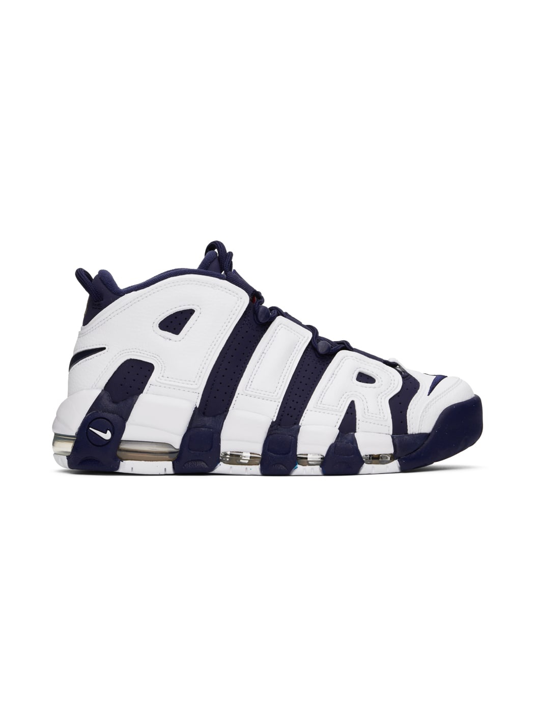 White & Navy Air More Uptempo '96 Sneakers - 1