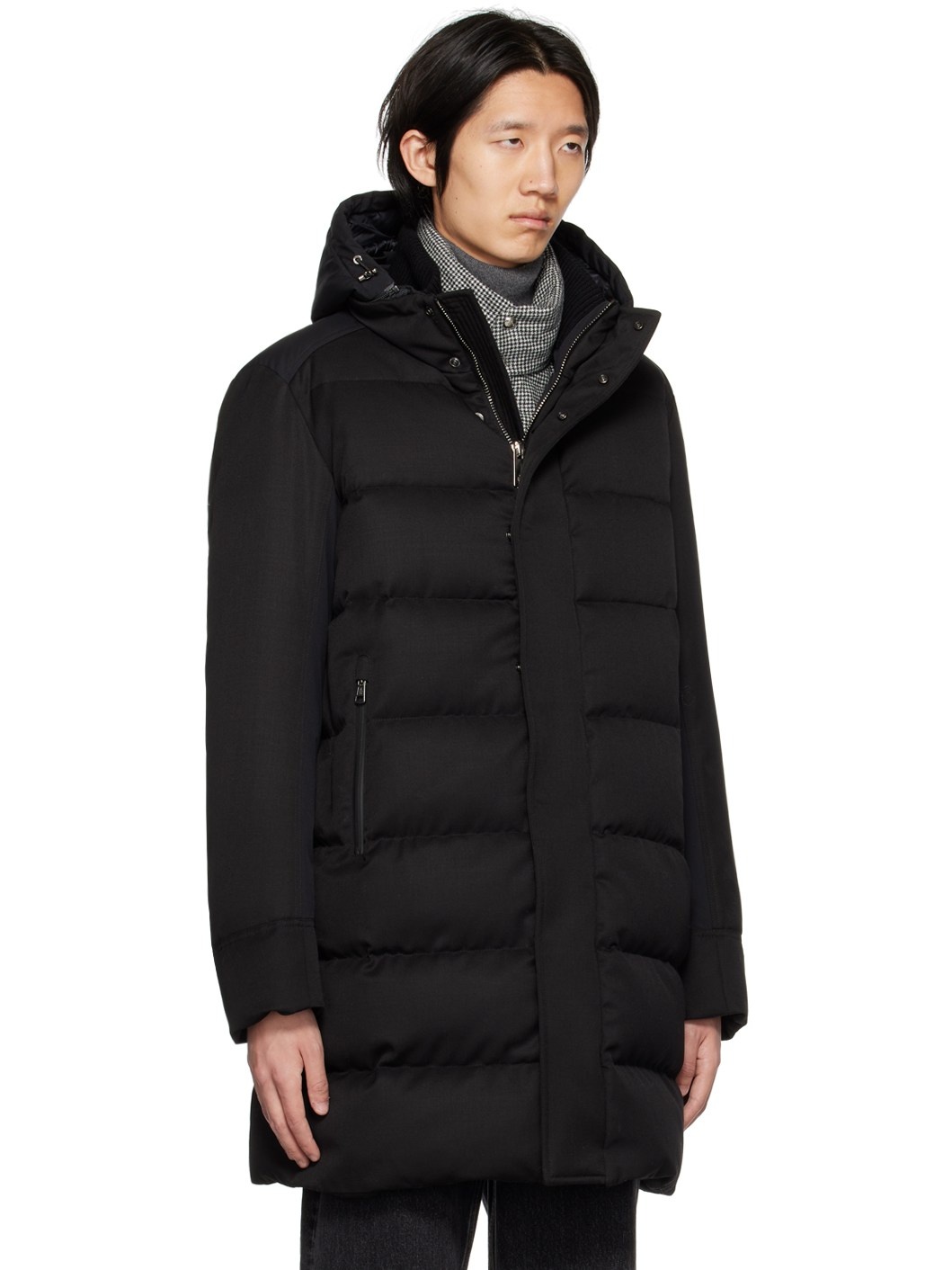 Black Quilted Down Coat - 2