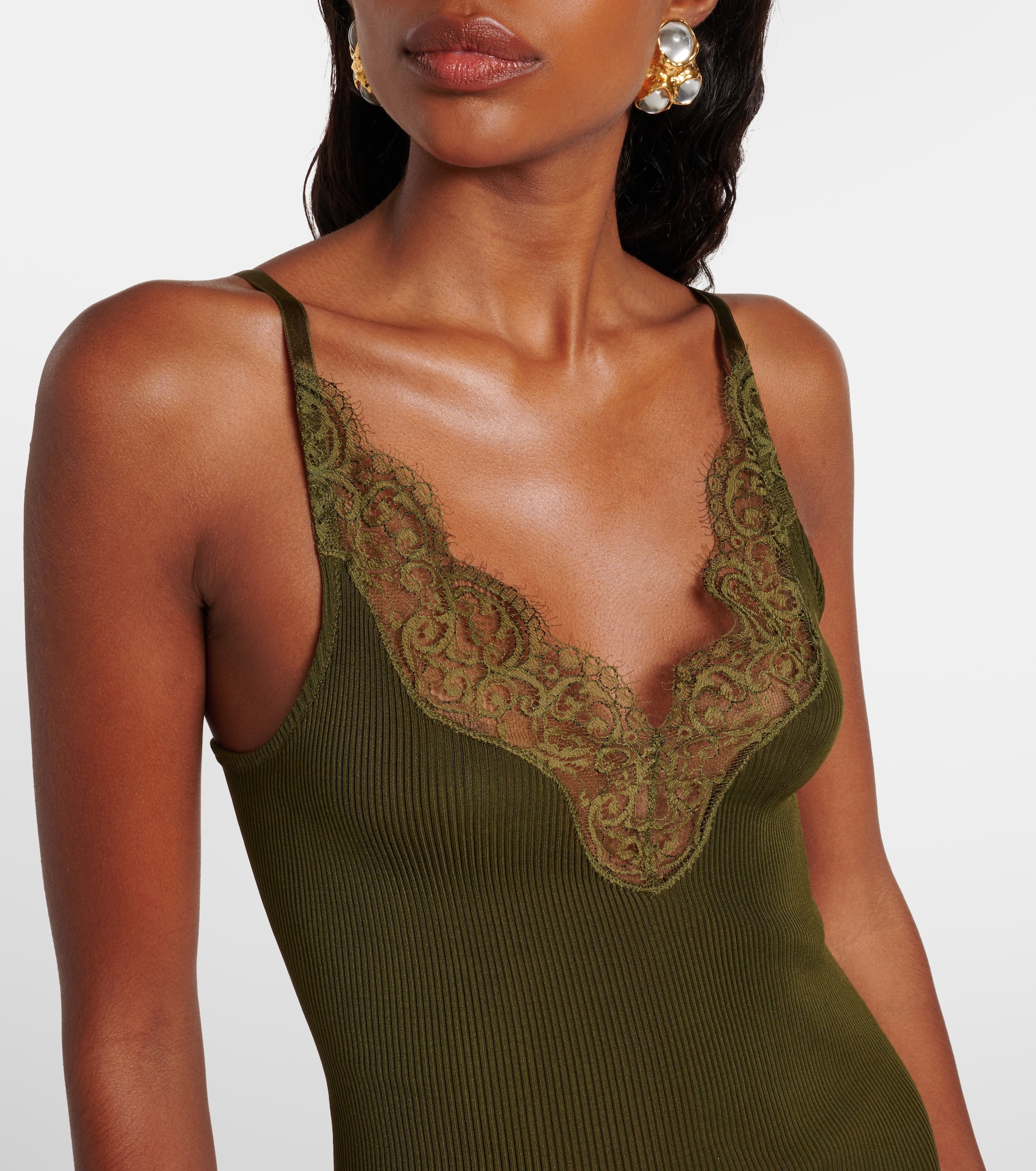 Lace-trimmed silk jersey slip dress - 4