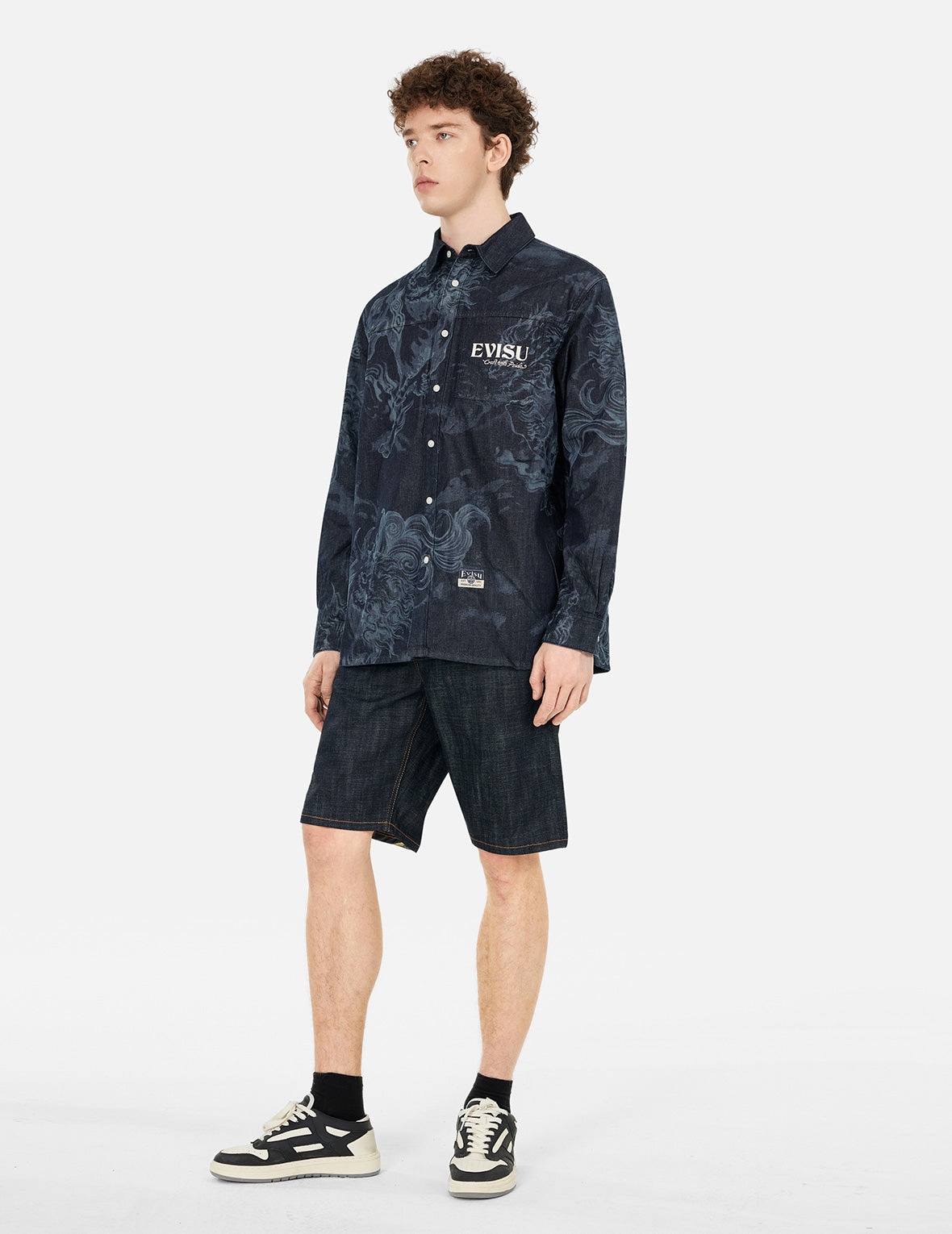 Hakutaku Laser Printed Relax Fit Denim shirt - 3