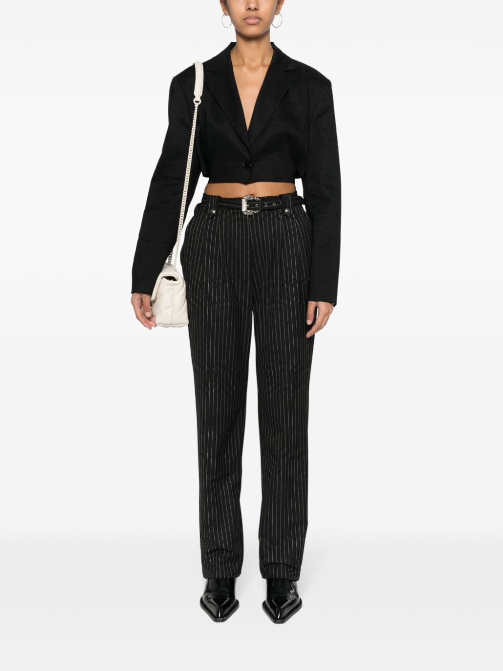 pinstriped logo-engraved straight trousers - 2