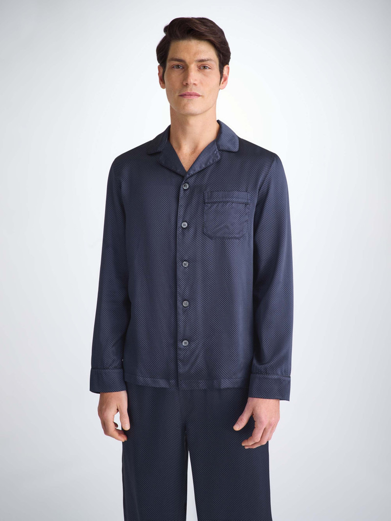 Men's Pajamas Silk Satin Navy Micro Dot Print 5