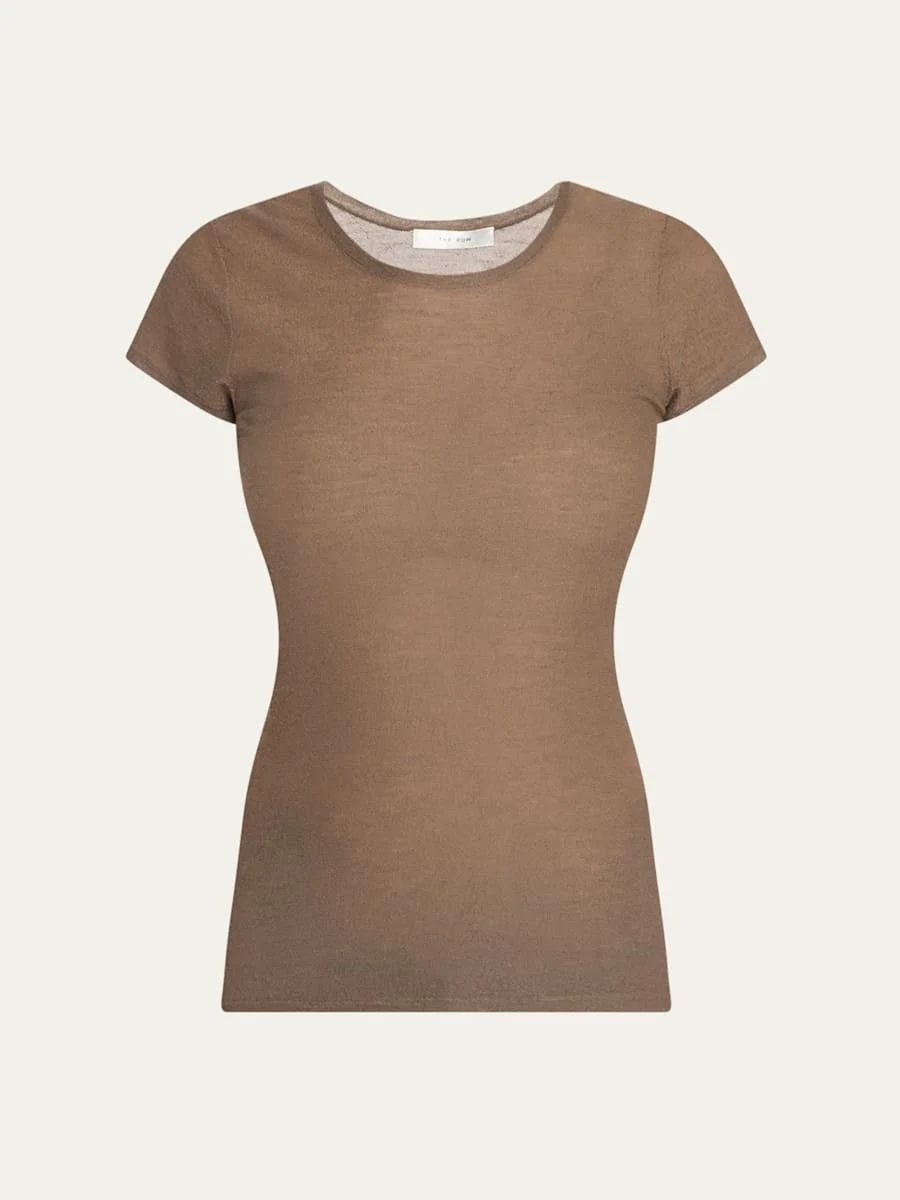 Keyla Short-Sleeve Fine Cashmere T-Shirt - 1