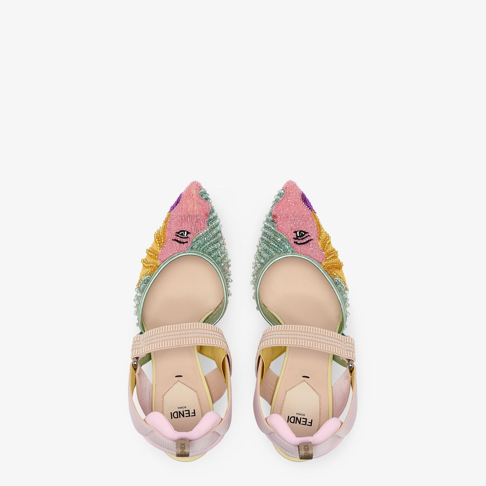 Beige tulle high-heeled slingbacks - 4