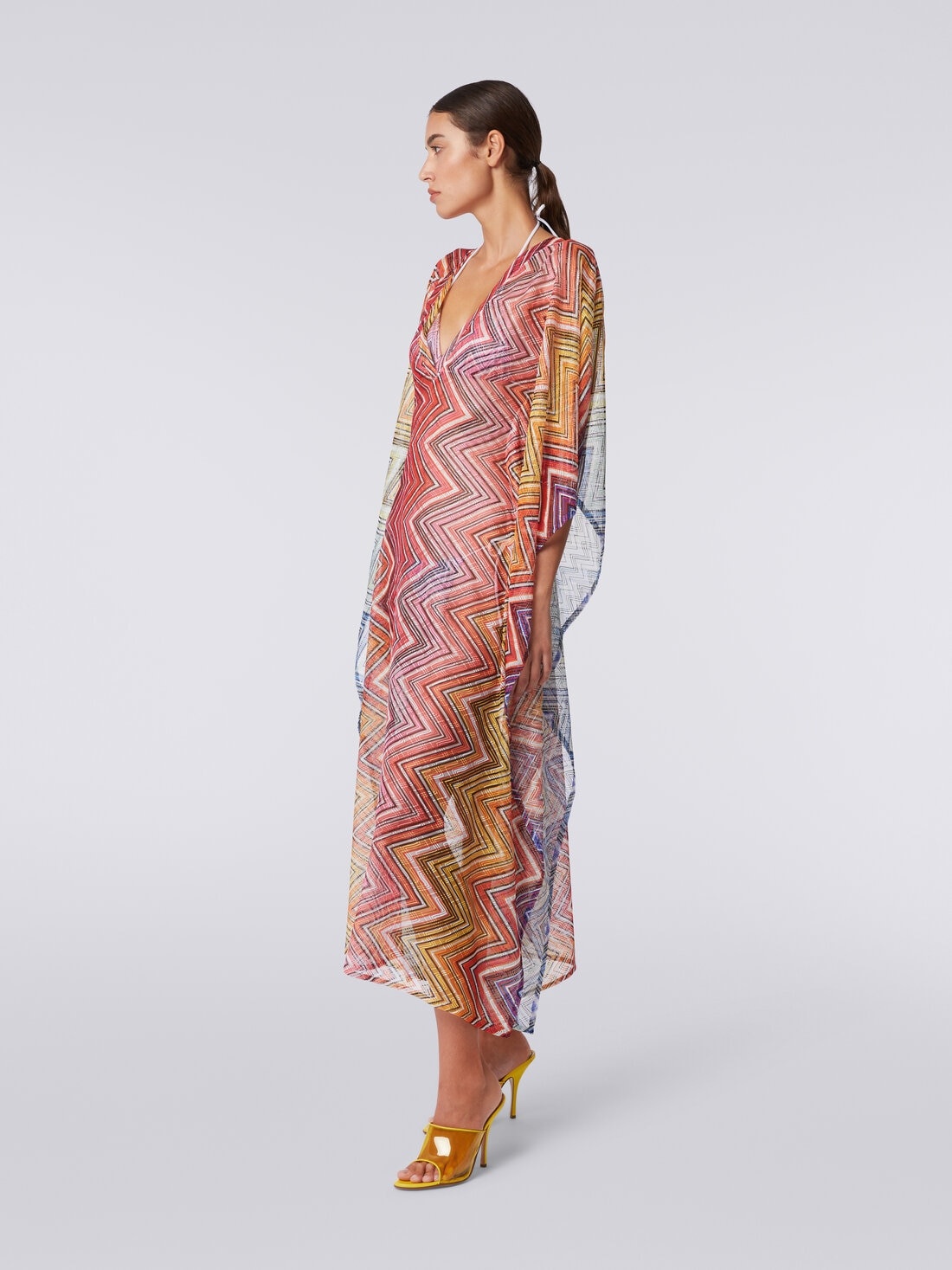 Long cover up kaftan in zigzag print fabric - 3