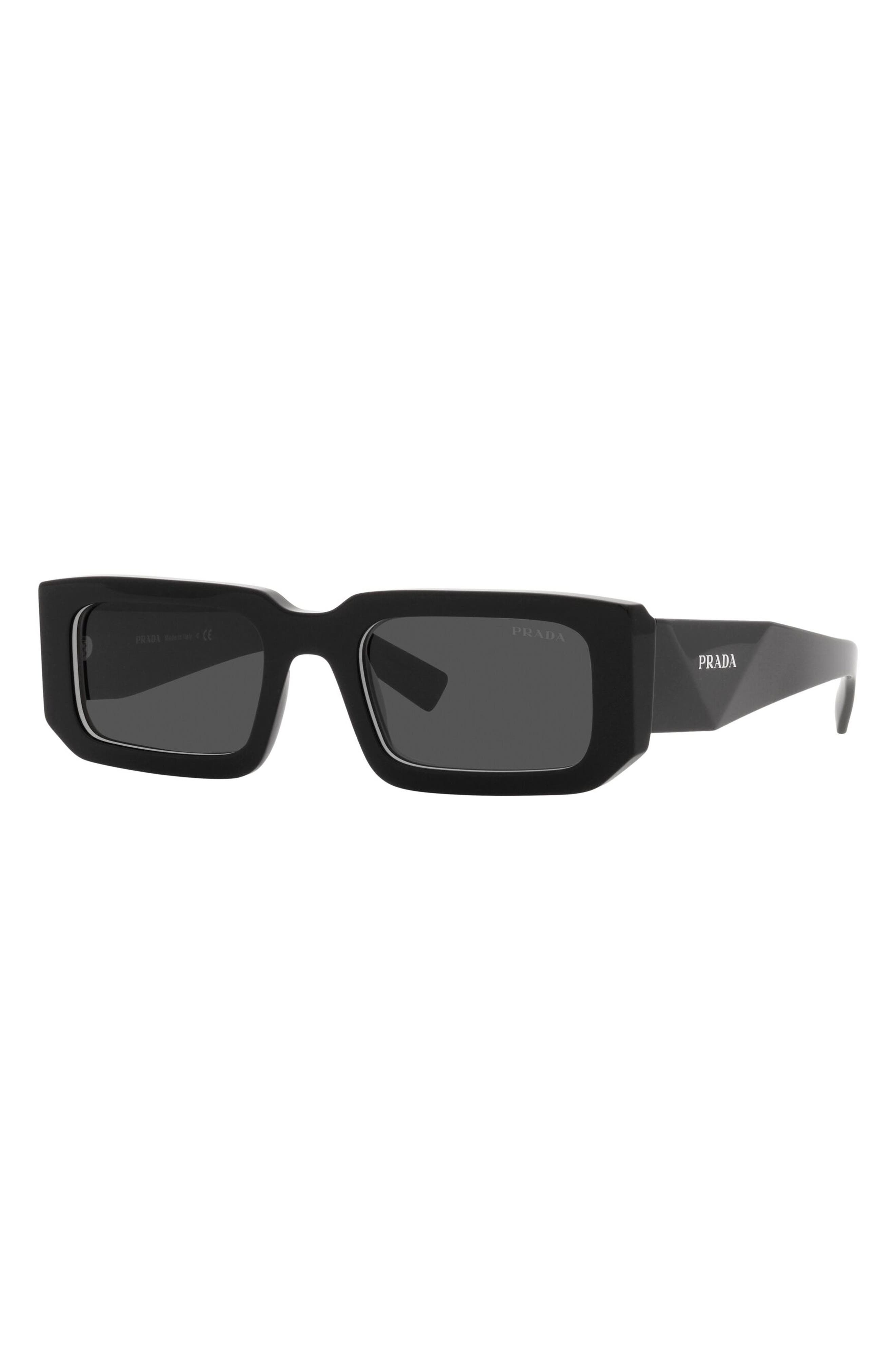 Prada 53mm Rectangular Sunglasses in Black/White/Dark Grey at Nordstrom - 2