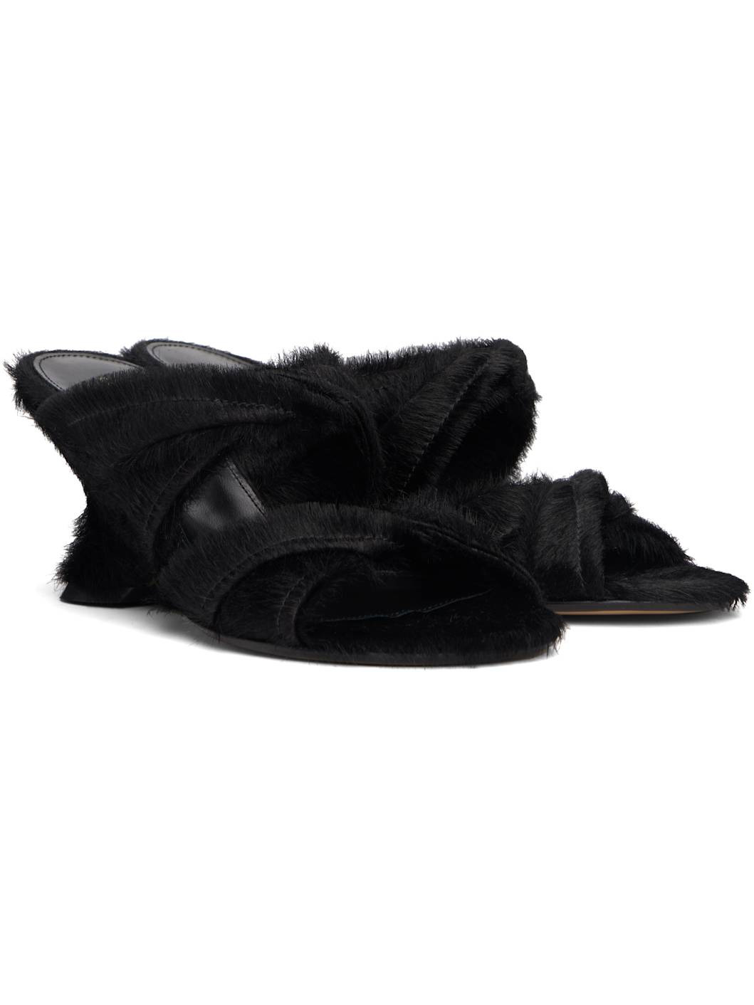 Black Ponyhair Mule Heeled Sandals - 4