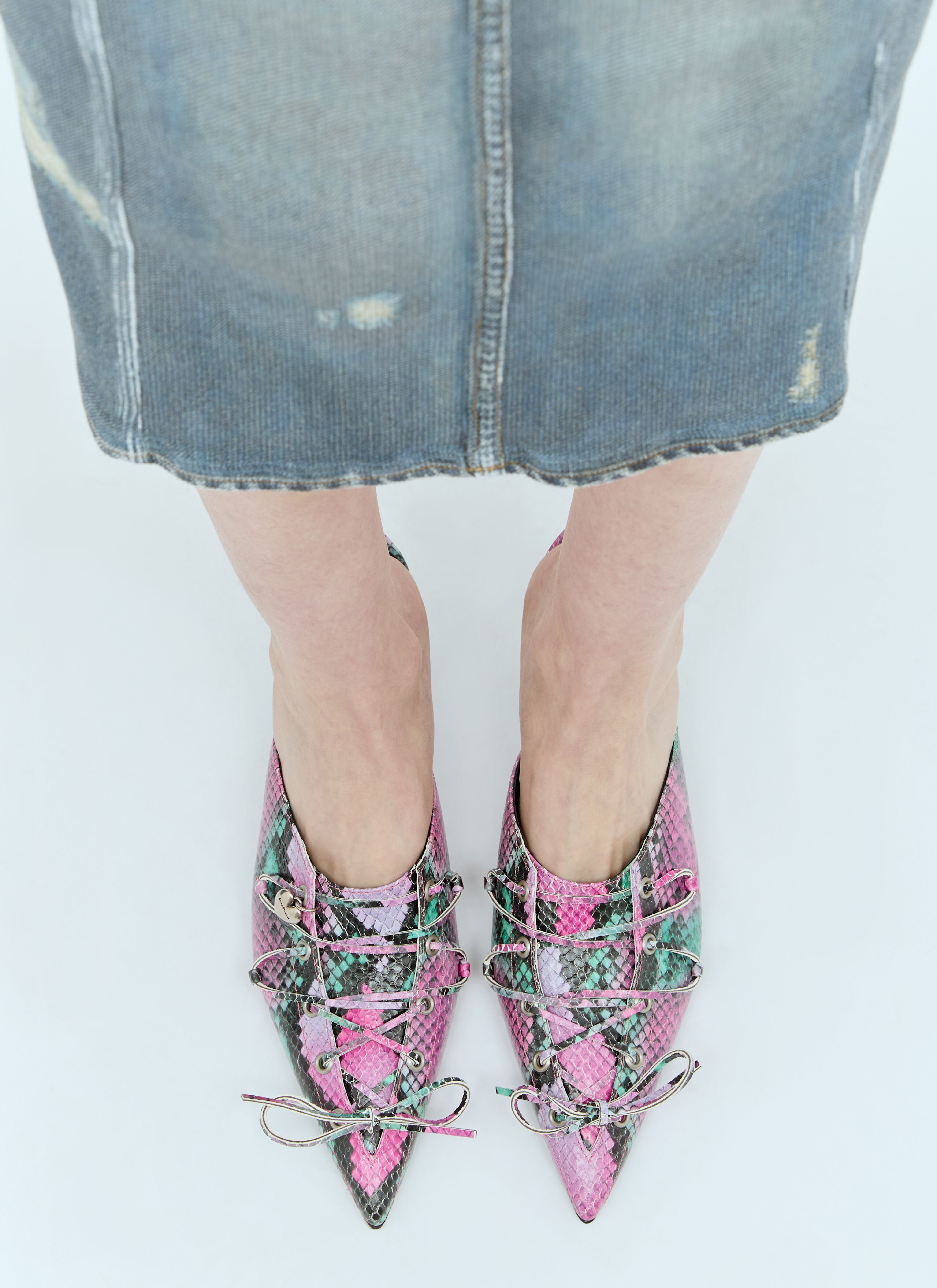 Lace-Up Heeled Mules - 3